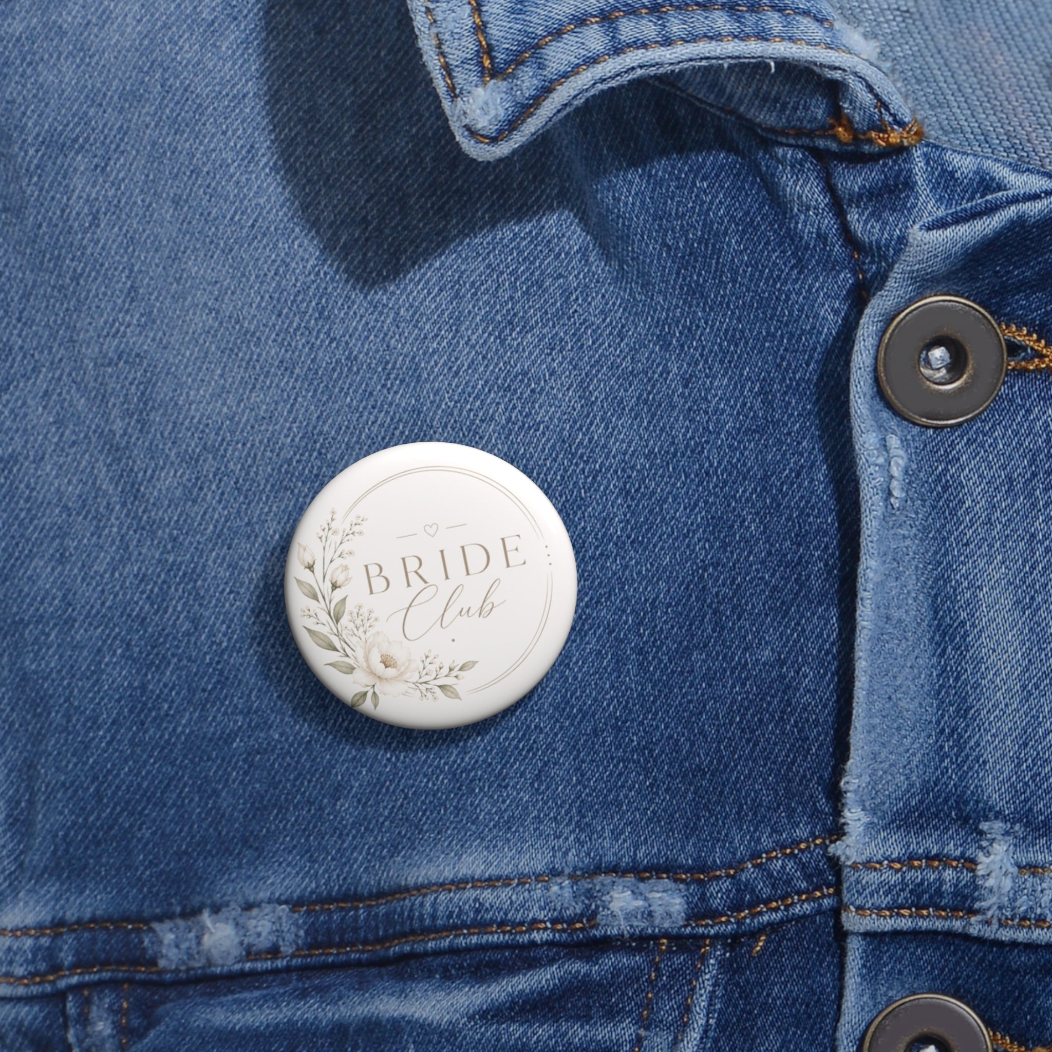 Bride Club Pin Button — Floral Bridal Party Badge