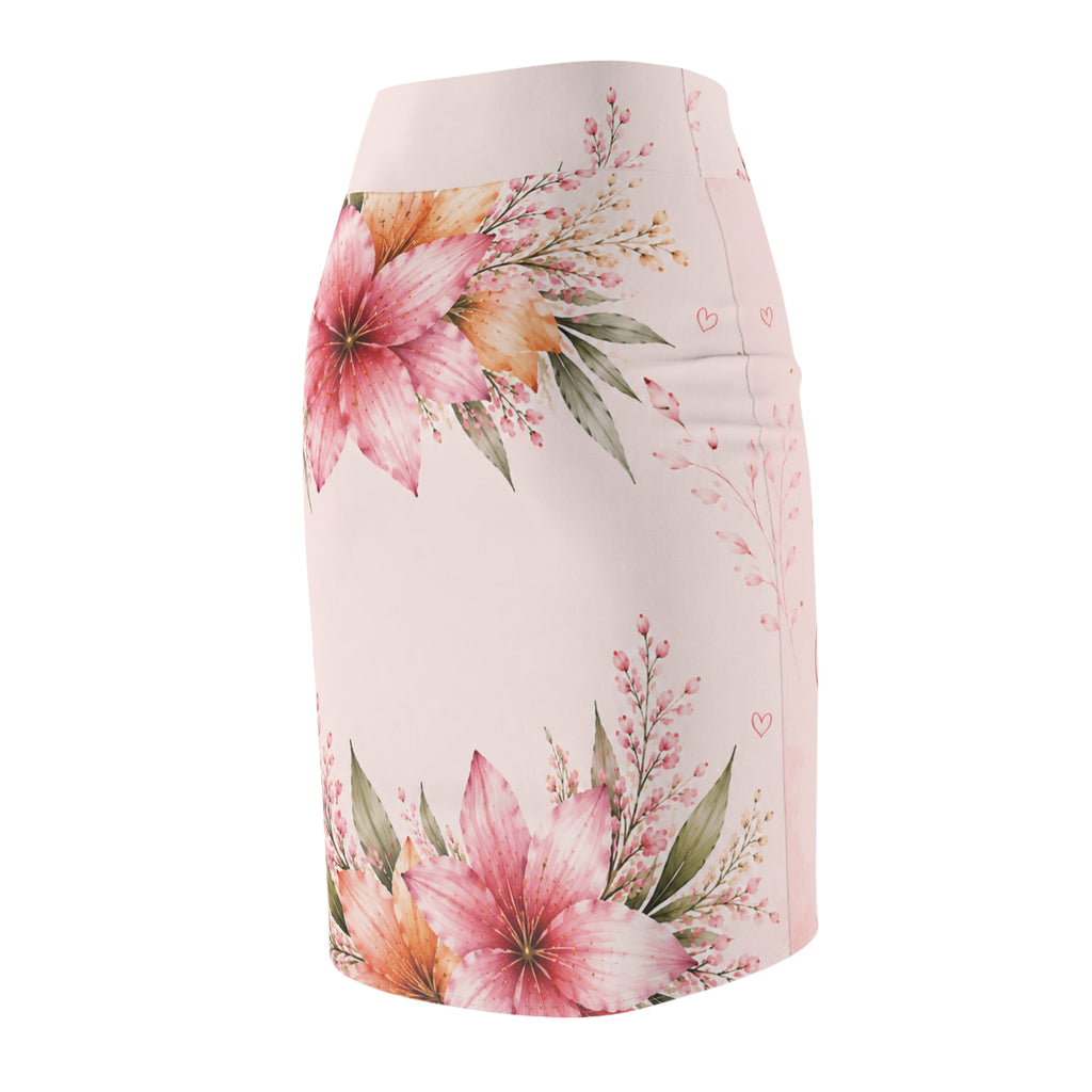 Bridesmaid Floral Pencil Skirt — Pink Watercolor Wedding Party Skirt