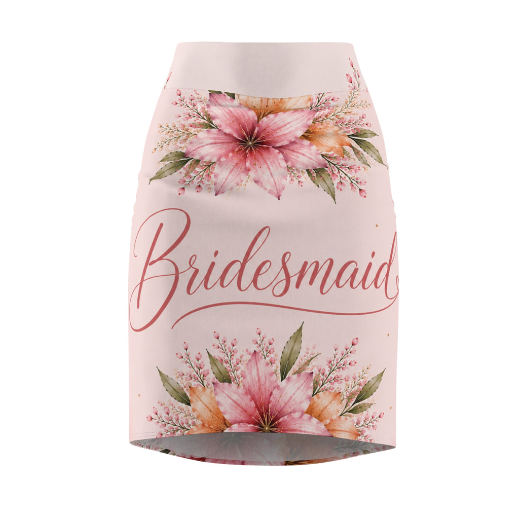 Bridesmaid Floral Pencil Skirt — Pink Watercolor Wedding Party Skirt