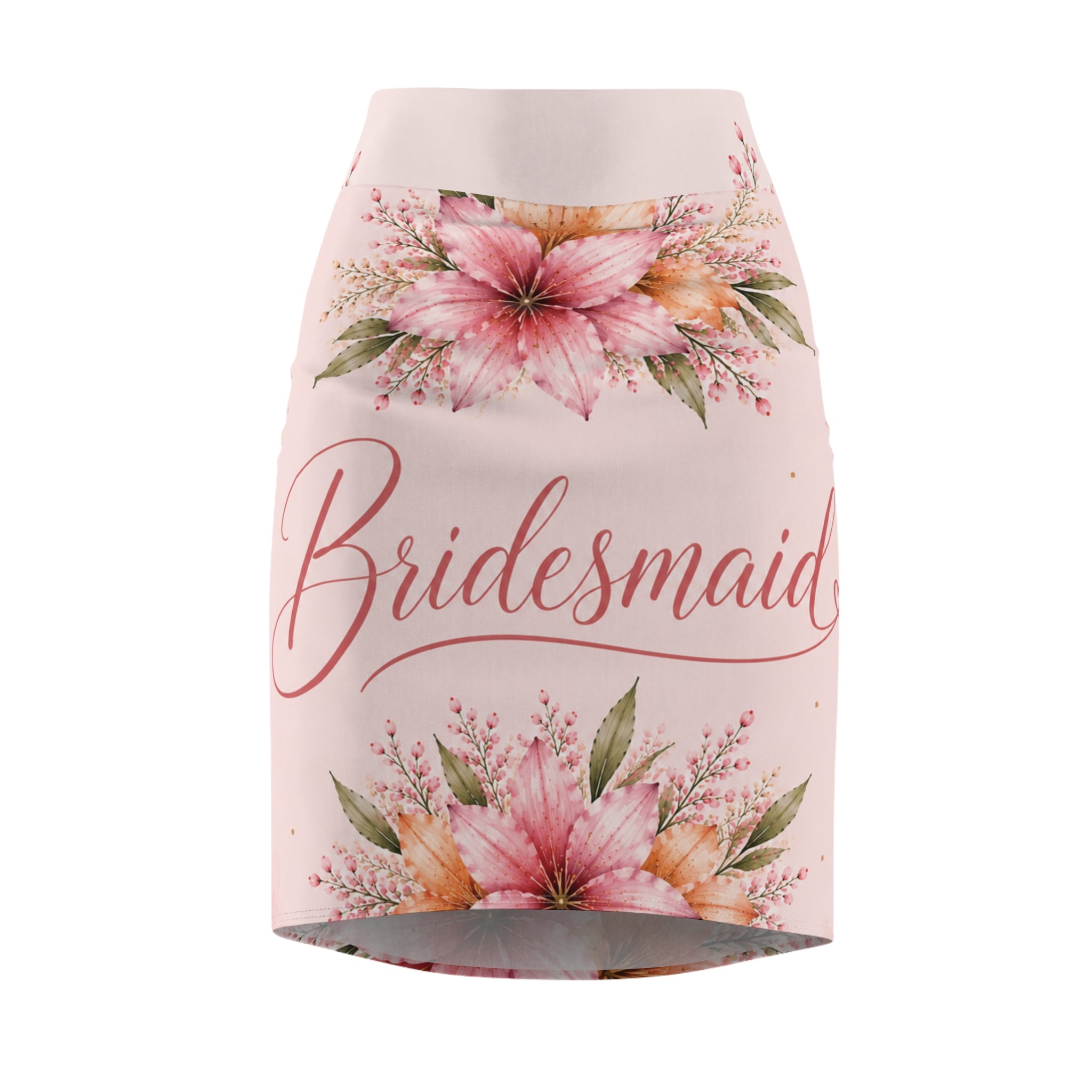 Bridesmaid Floral Pencil Skirt — Pink Watercolor Wedding Party Skirt