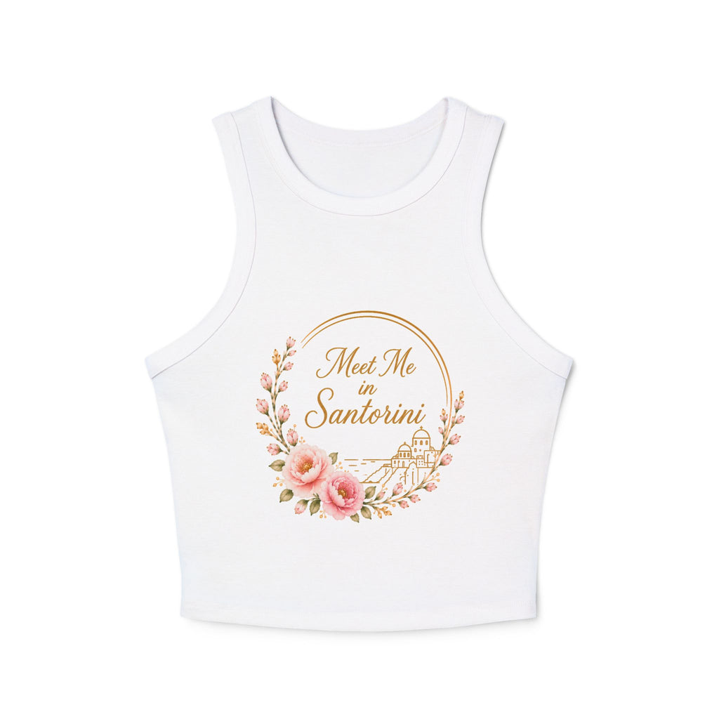 Santorini Floral Racer Tank Top — "Meet Me in Santorini" Crop