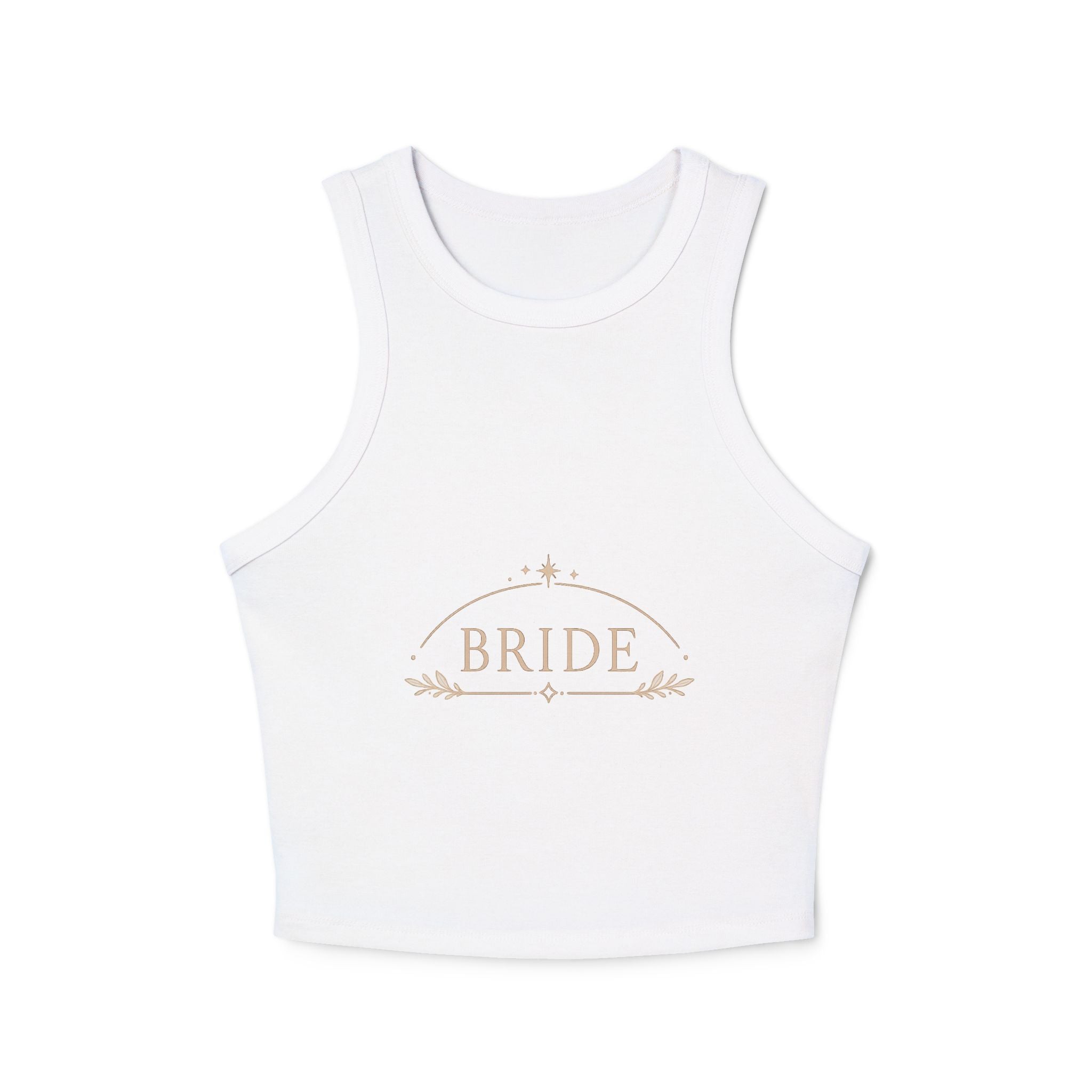 Bride Micro Rib Racer Tank Top — Gold Script Bridal Bachelorette Crop