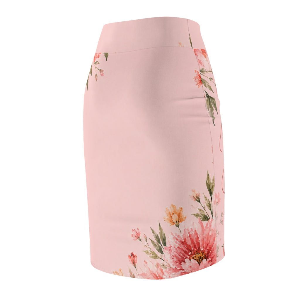 Bridesmaid Floral Pencil Skirt — Pink Floral 'Bridesmaid' Wedding Skirt