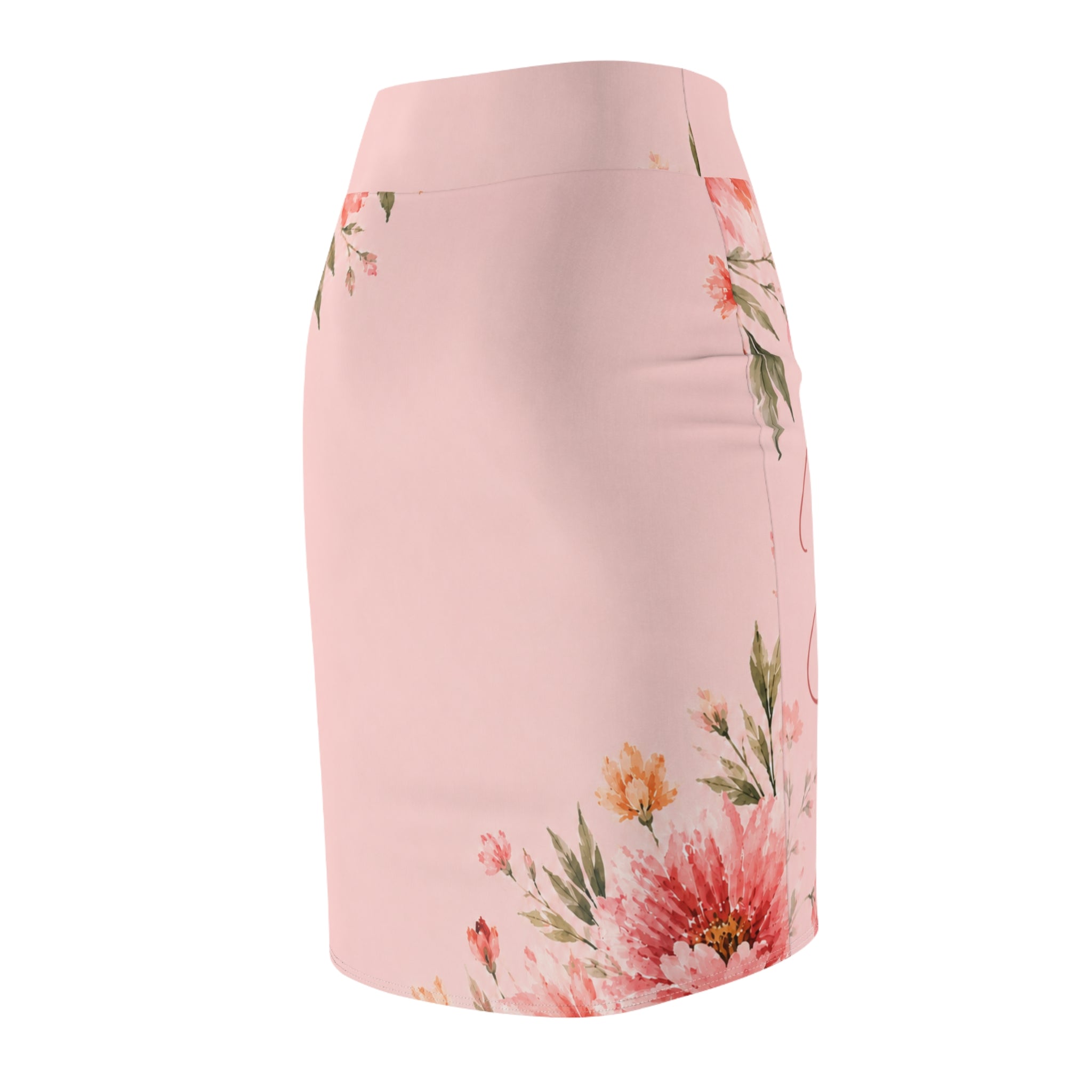 Bridesmaid Floral Pencil Skirt — Pink Floral 'Bridesmaid' Wedding Skirt
