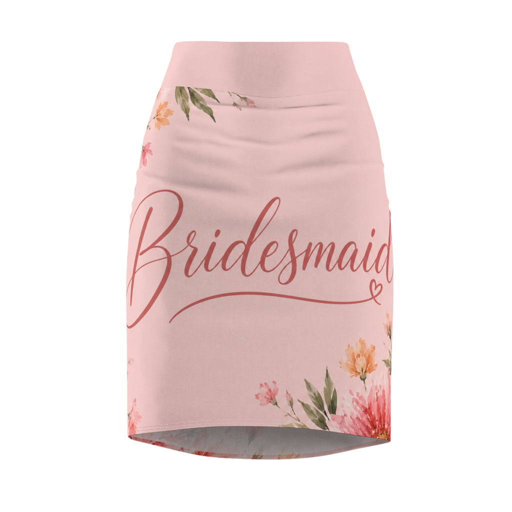 Bridesmaid Floral Pencil Skirt — Pink Floral 'Bridesmaid' Wedding Skirt