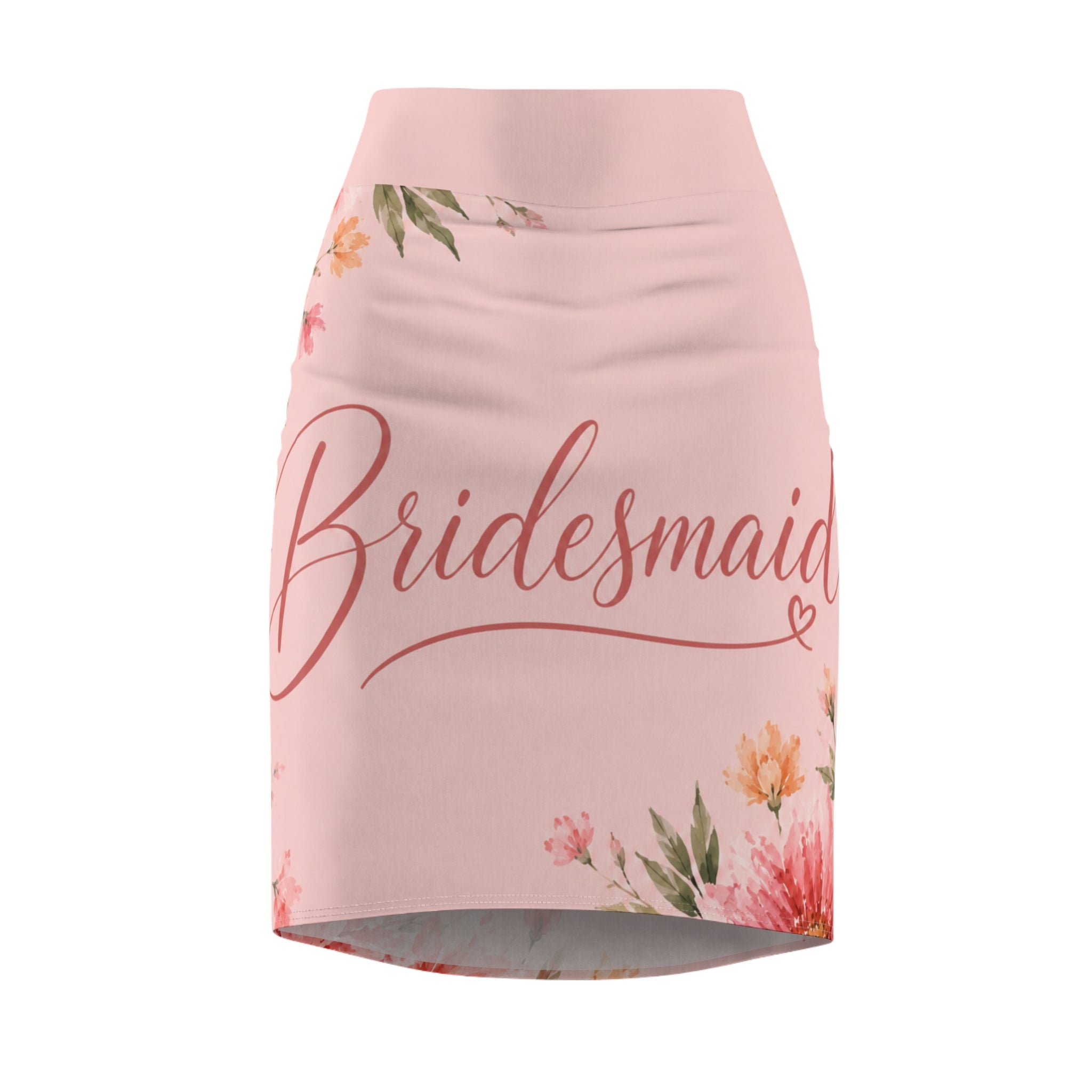 Bridesmaid Floral Pencil Skirt — Pink Floral 'Bridesmaid' Wedding Skirt