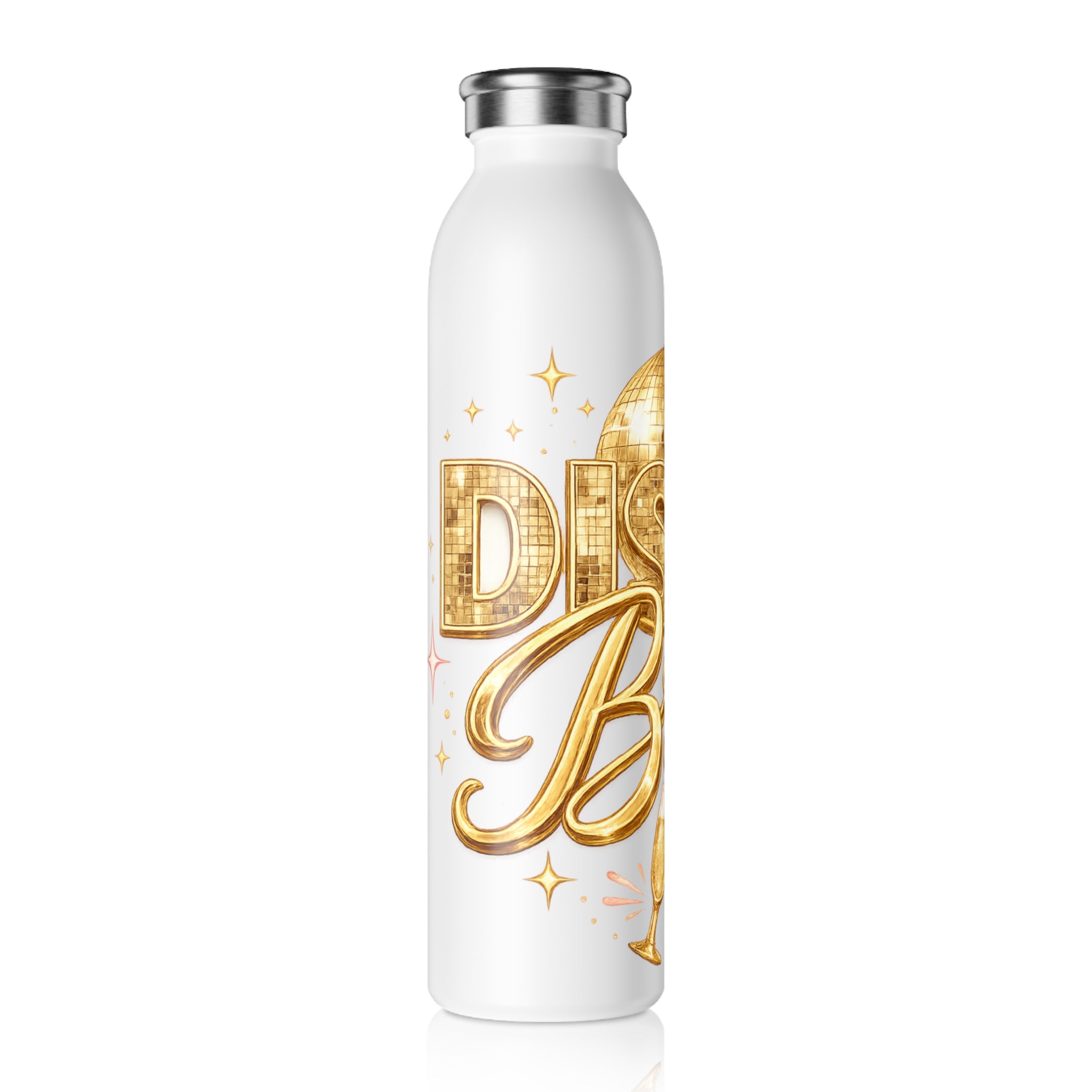 Slim Water Bottle — Disco Bride Gold Bachelorette Party Bottle
