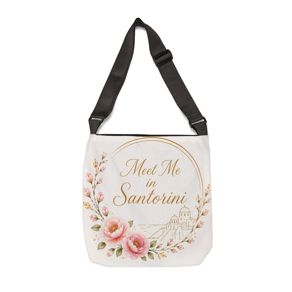 Copy of Santorini Floral Tote Bag — “Meet Me in Santorini” Adjustable Canvas Tote