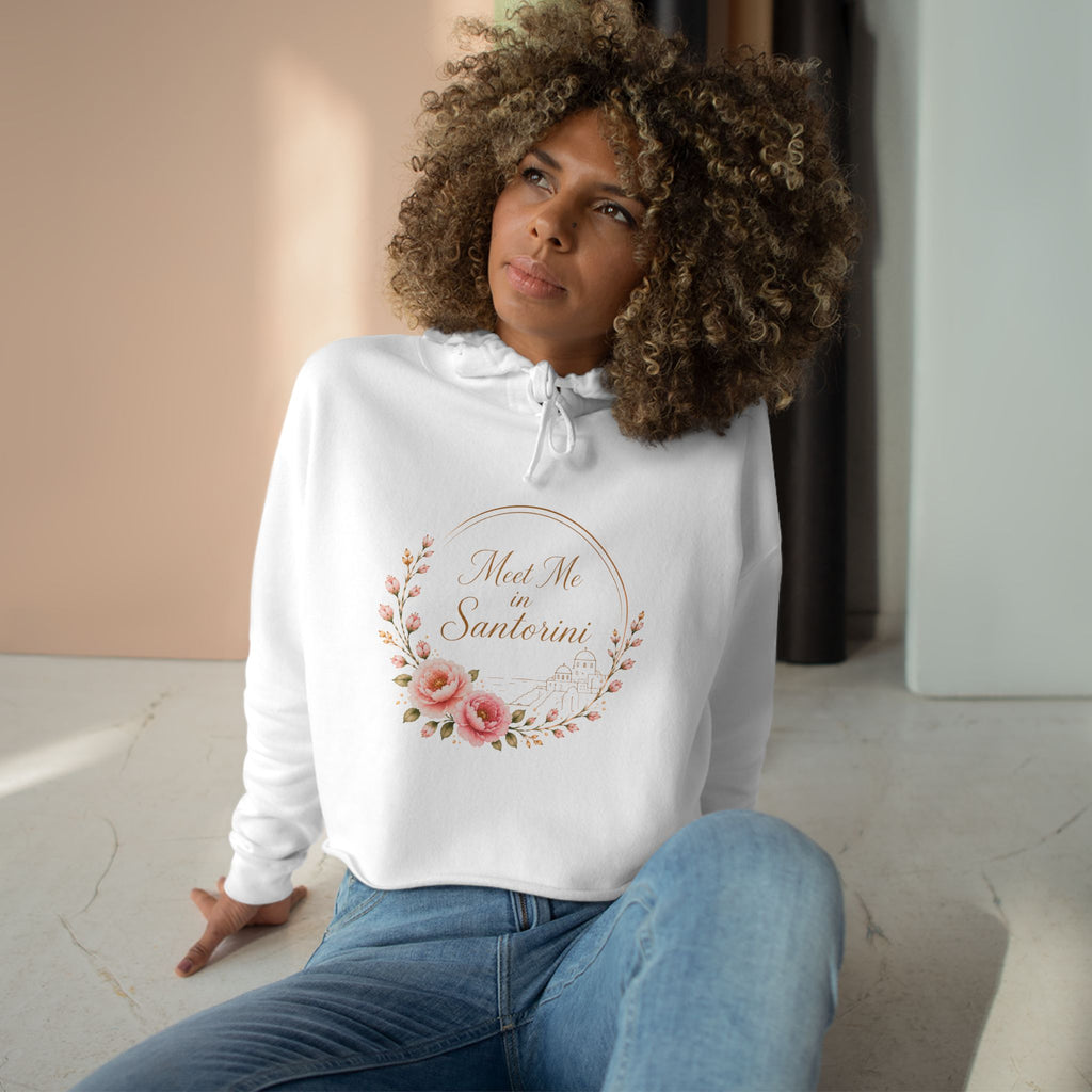 Copy of Meet Me on Santerin Crop Hoodie — Floral Wreath Women's Cropped Hoodie