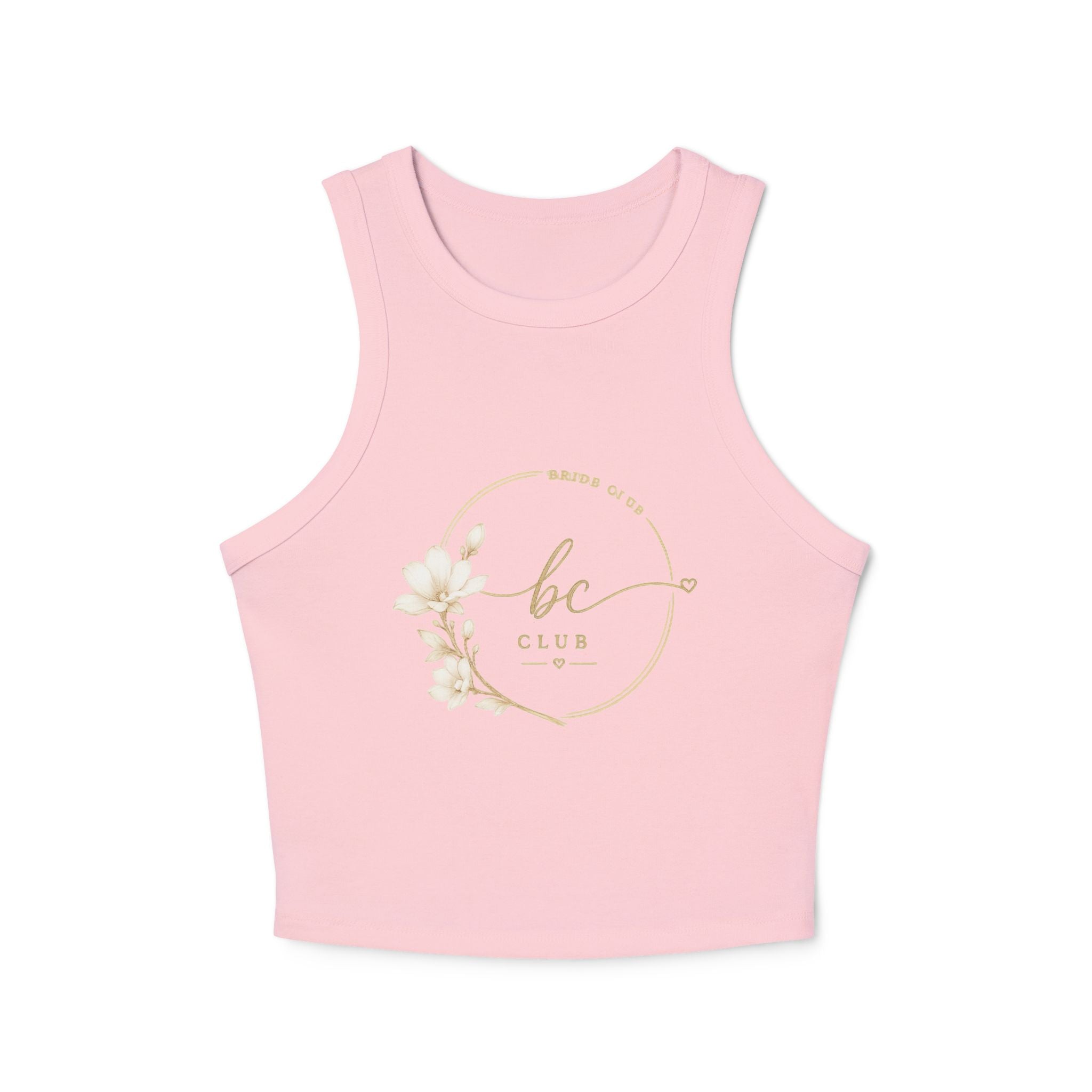 Women's Racer Tank Top — 'bc Club' Gold Floral Logo Crop Tank