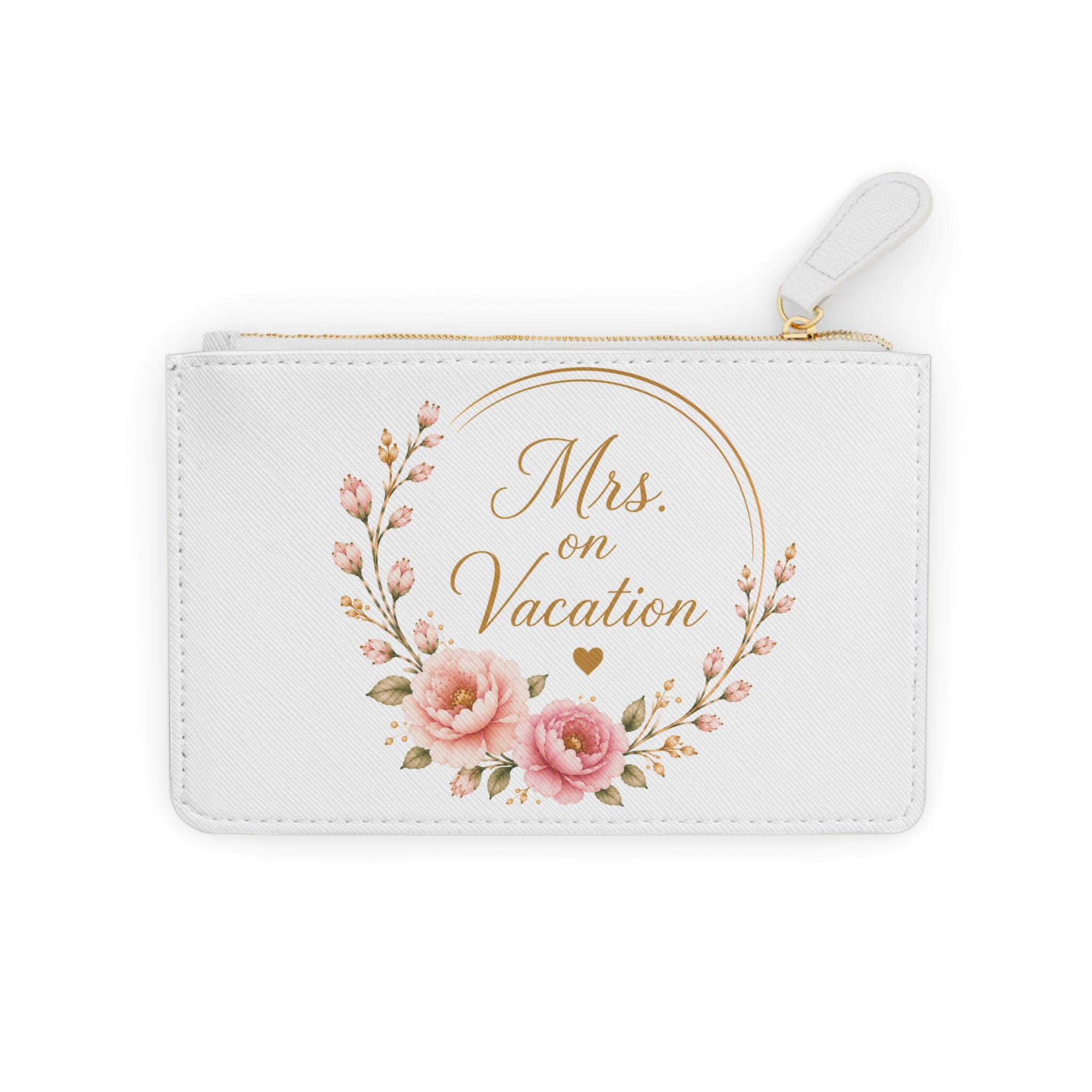 Mini Clutch Bag — "Mrs. on Vacation" Floral Zip Pouch