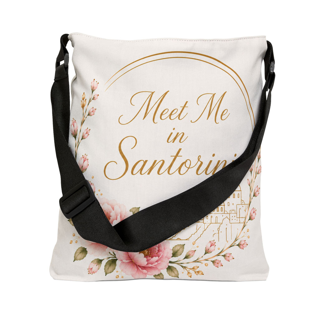 Copy of Santorini Floral Tote Bag — “Meet Me in Santorini” Adjustable Canvas Tote