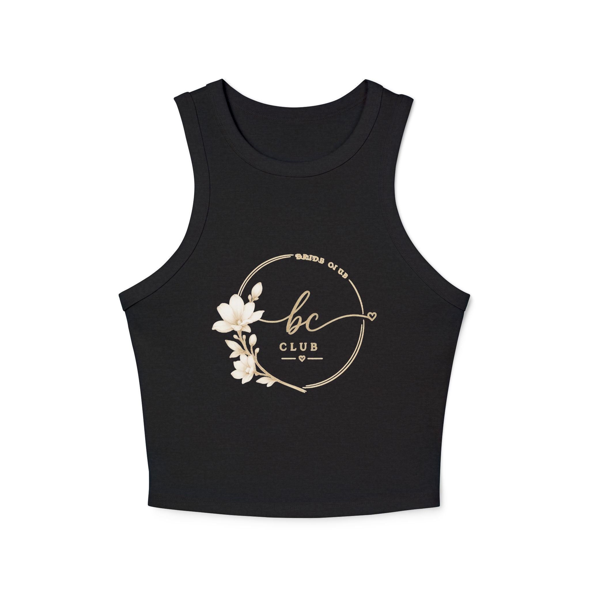Women's Racer Tank Top — 'bc Club' Gold Floral Logo Crop Tank