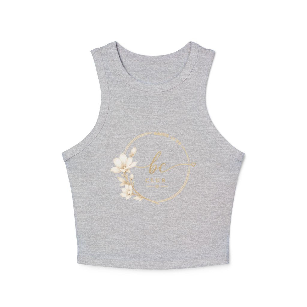 Women's Racer Tank Top — 'bc Club' Gold Floral Logo Crop Tank