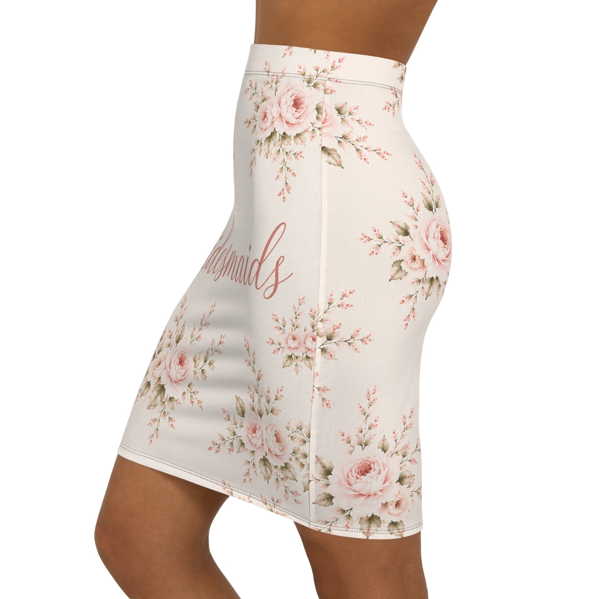 Bridesmaids Floral Pencil Skirt — Blush Rose Wedding Party AOP