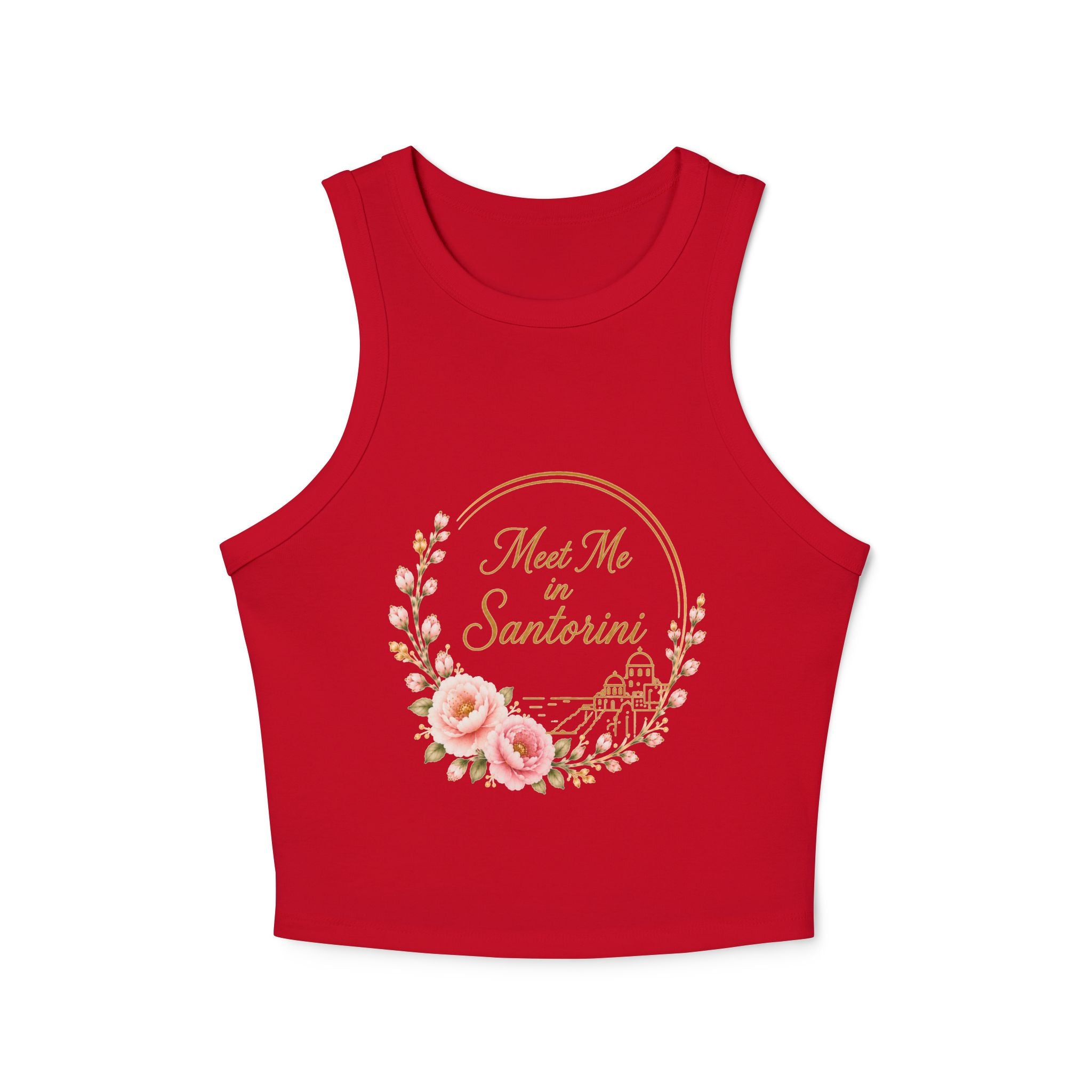 Santorini Floral Racer Tank Top — "Meet Me in Santorini" Crop