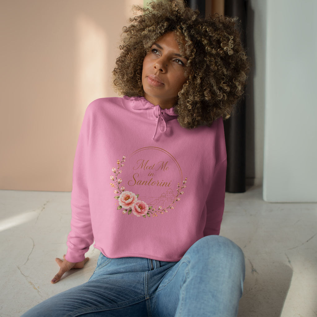 Copy of Meet Me on Santerin Crop Hoodie — Floral Wreath Women's Cropped Hoodie