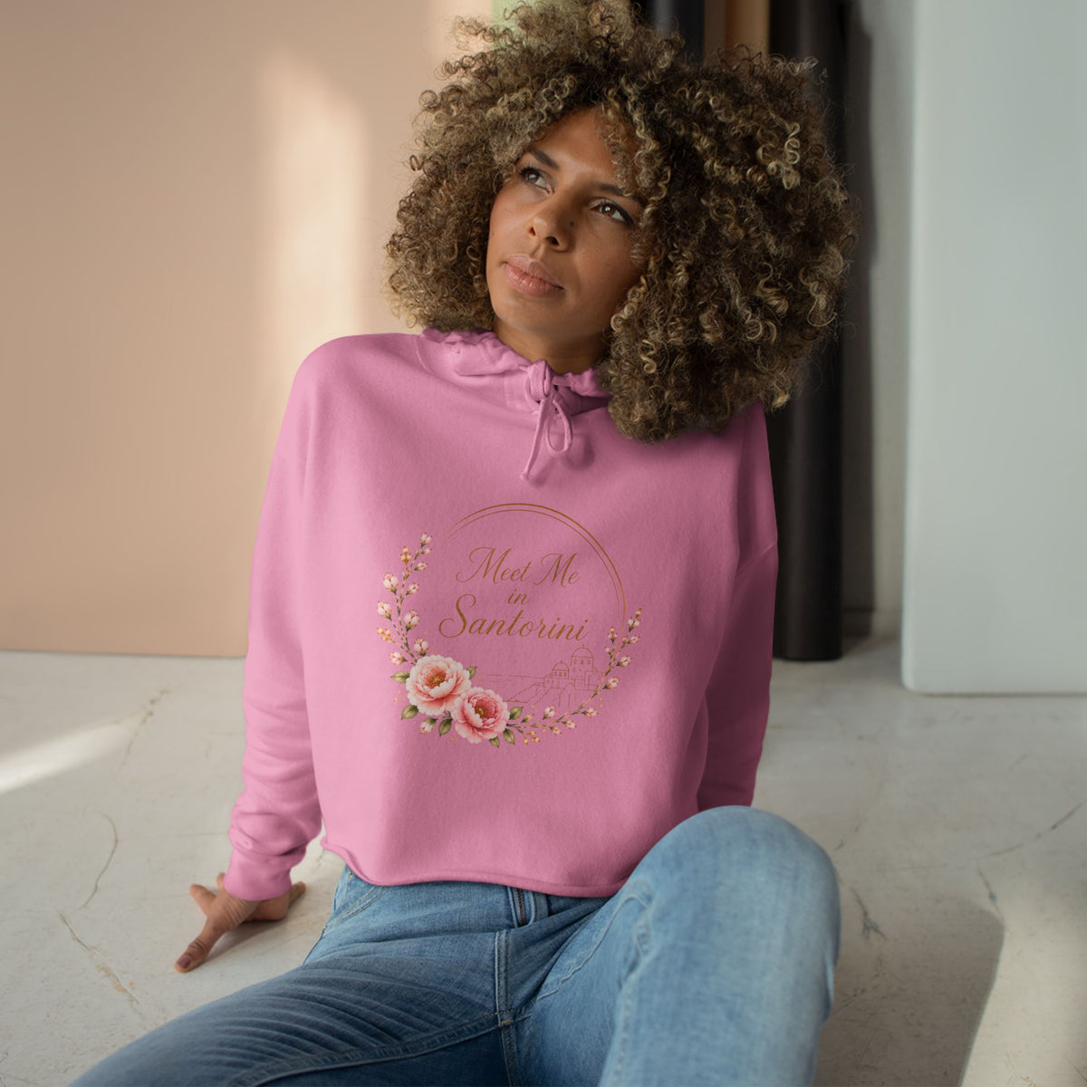 Copy of Meet Me on Santerin Crop Hoodie — Floral Wreath Women's Cropped Hoodie
