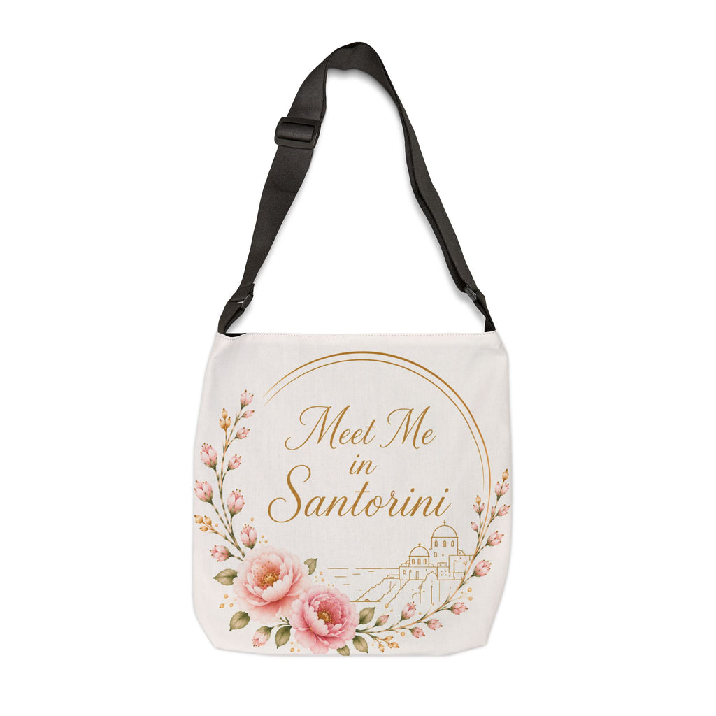 Copy of Santorini Floral Tote Bag — “Meet Me in Santorini” Adjustable Canvas Tote