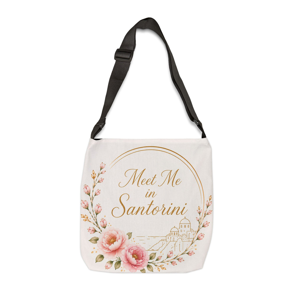 Copy of Santorini Floral Tote Bag — “Meet Me in Santorini” Adjustable Canvas Tote