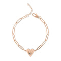Engravable Paperclip Chain Bracelet with Heart Pendant – Personalized Rose Gold Heart Bracelet