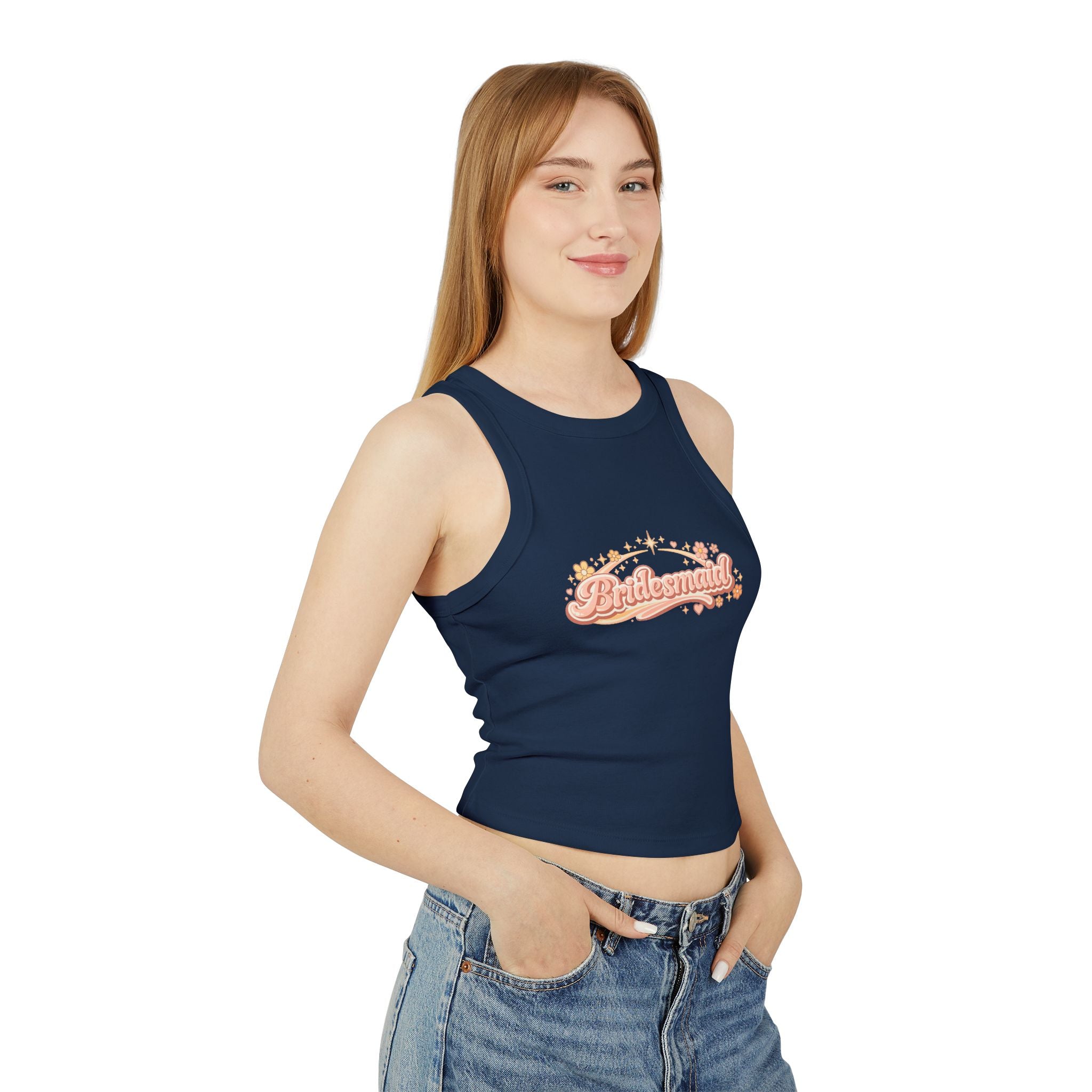Bridesmaid Floral Script Racer Tank