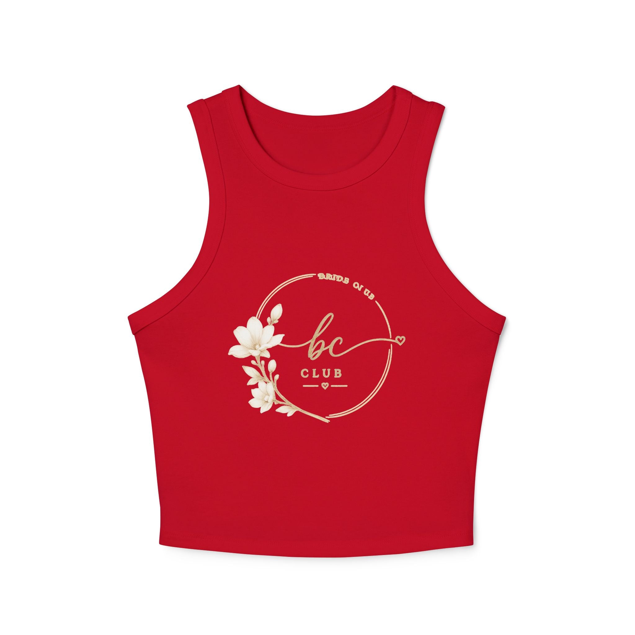Women's Racer Tank Top — 'bc Club' Gold Floral Logo Crop Tank