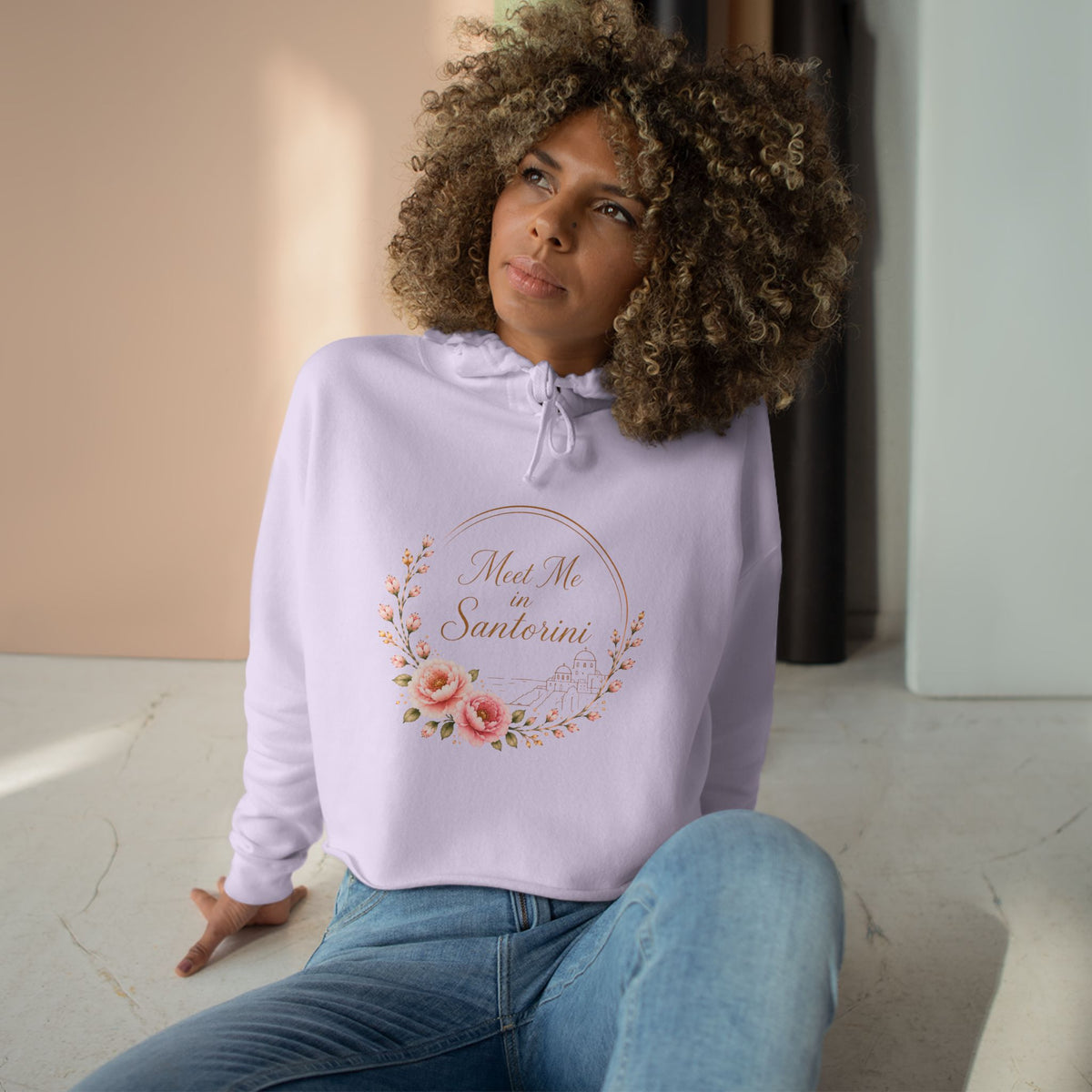 Copy of Meet Me on Santerin Crop Hoodie — Floral Wreath Women's Cropped Hoodie