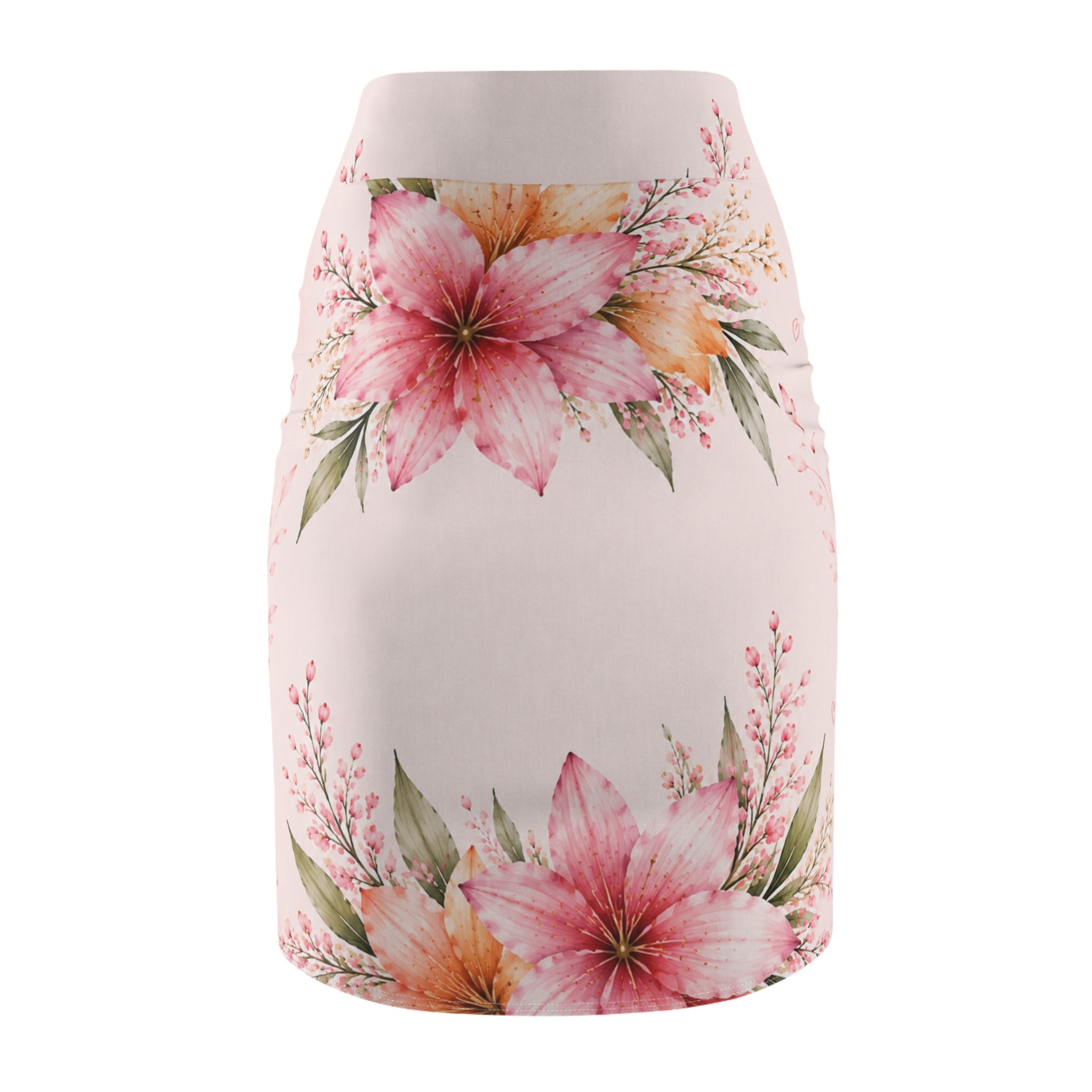 Bride Floral Pencil Skirt — Pink Watercolor Bachelorette Bridal Skirt