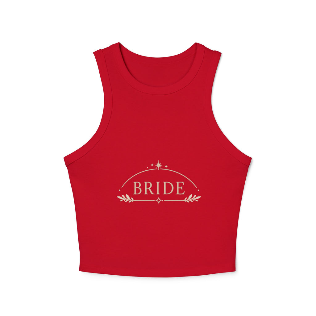 Bride Micro Rib Racer Tank Top — Gold Script Bridal Bachelorette Crop
