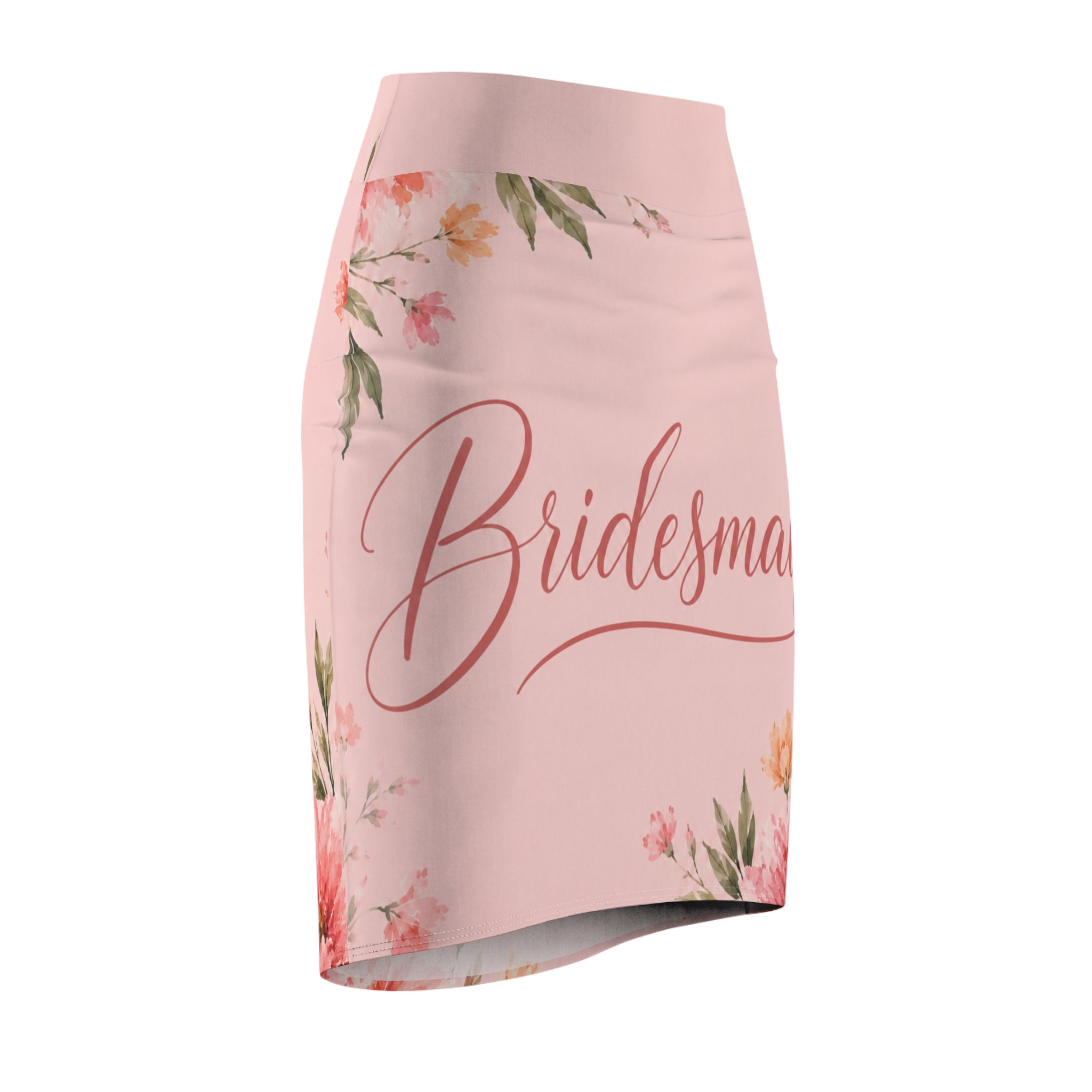 Bridesmaid Floral Pencil Skirt — Pink Floral 'Bridesmaid' Wedding Skirt