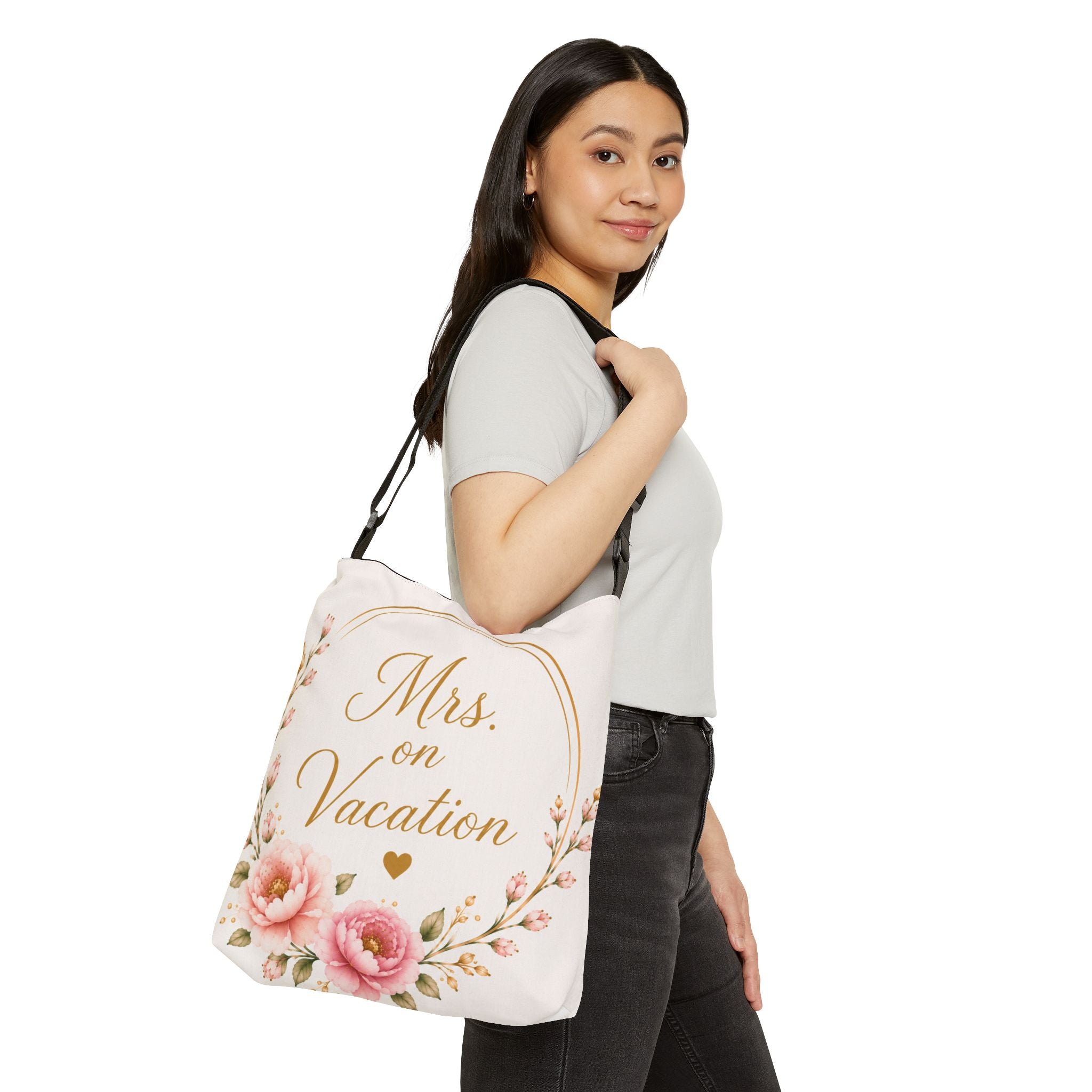 Mrs. on Vacation Floral Adjustable Tote Bag