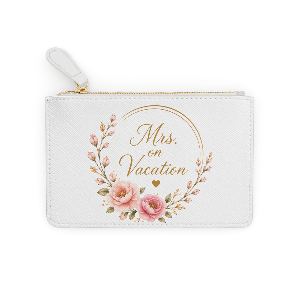 Mini Clutch Bag — "Mrs. on Vacation" Floral Zip Pouch