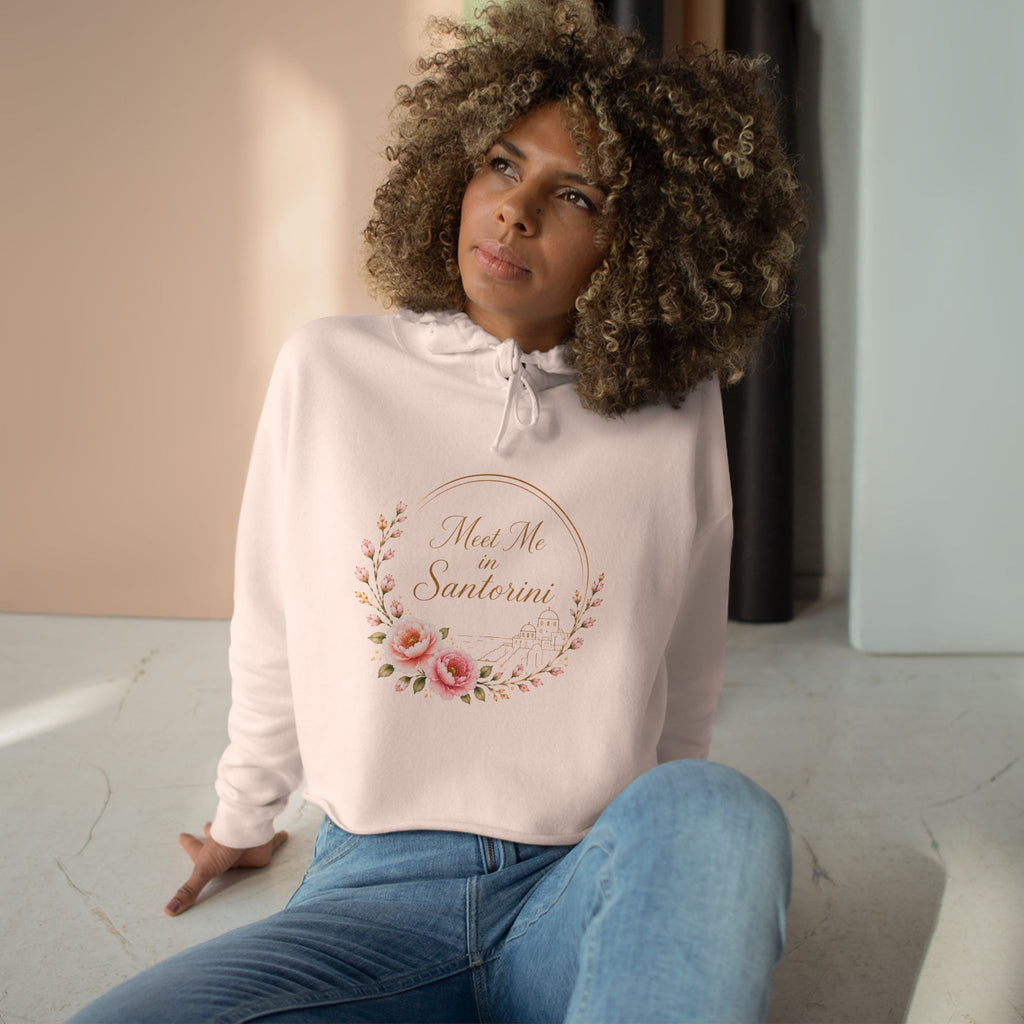 Copy of Meet Me on Santerin Crop Hoodie — Floral Wreath Women's Cropped Hoodie