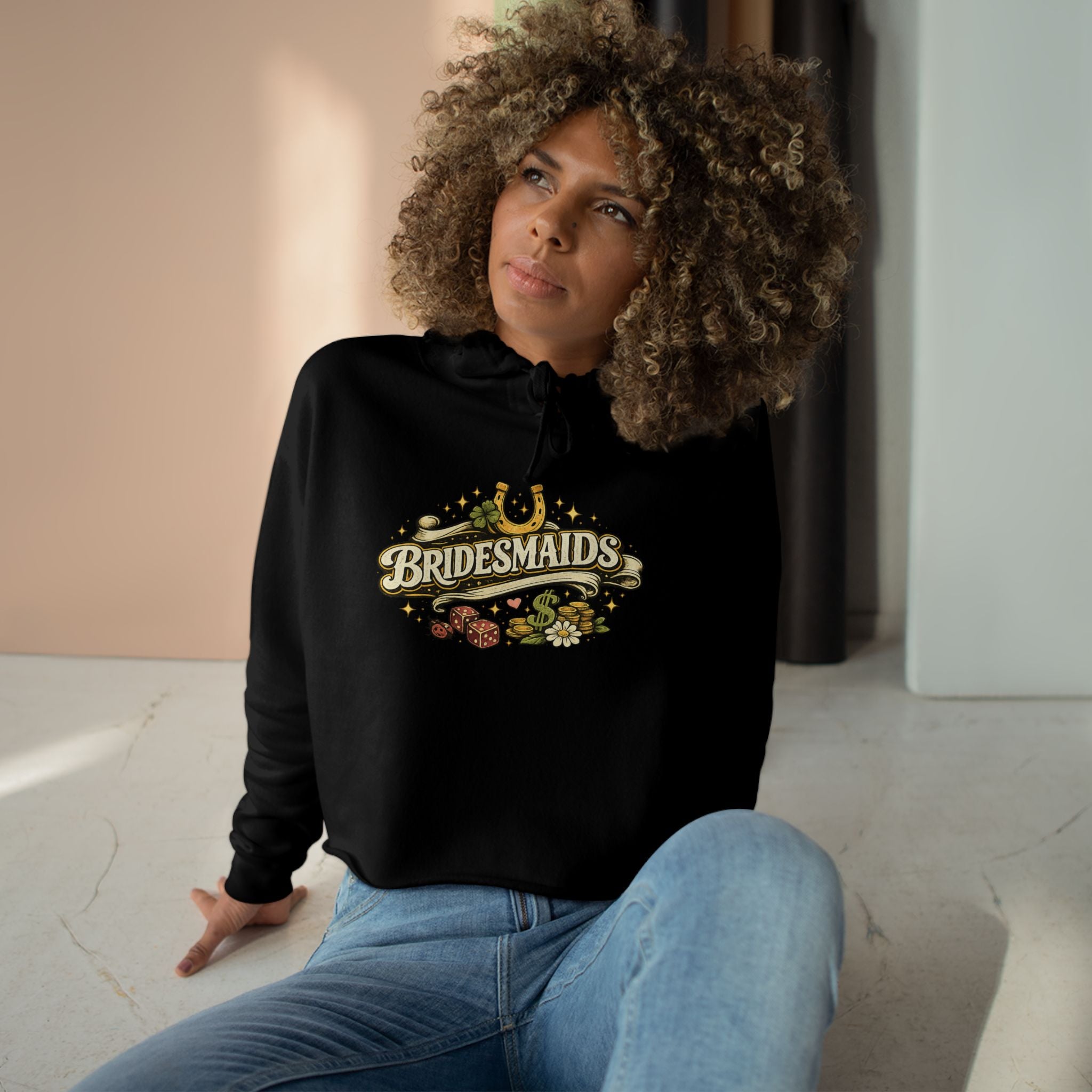 Bridesmaids Cropped Hoodie — Vintage Floral Bachelorette Sweatshirt