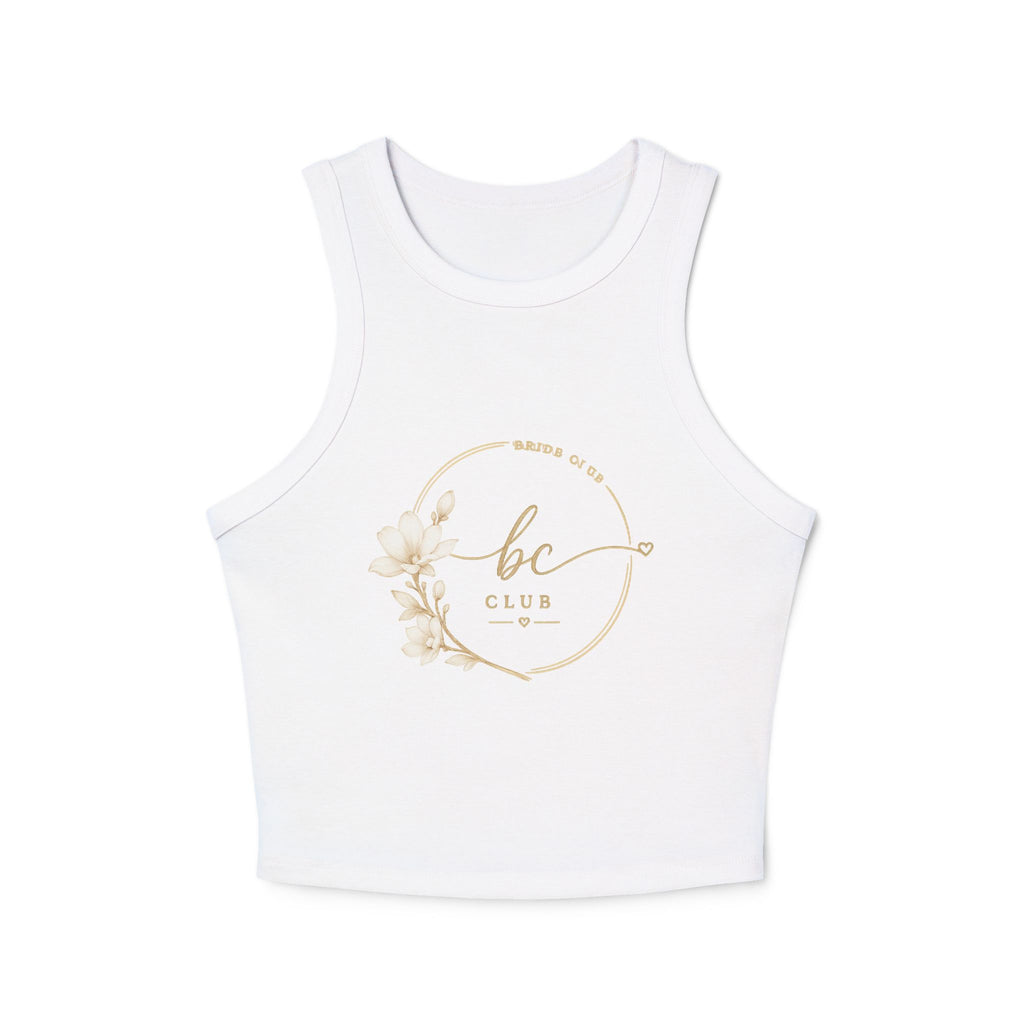 Women's Racer Tank Top — 'bc Club' Gold Floral Logo Crop Tank