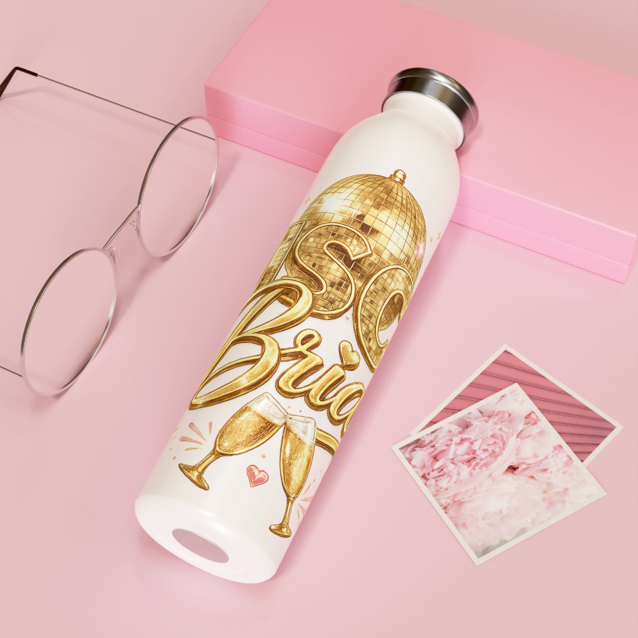 Slim Water Bottle — Disco Bride Gold Bachelorette Party Bottle