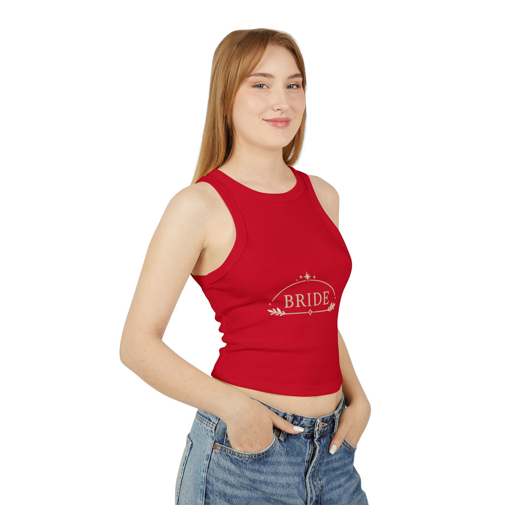 Bride Micro Rib Racer Tank Top — Gold Script Bridal Bachelorette Crop