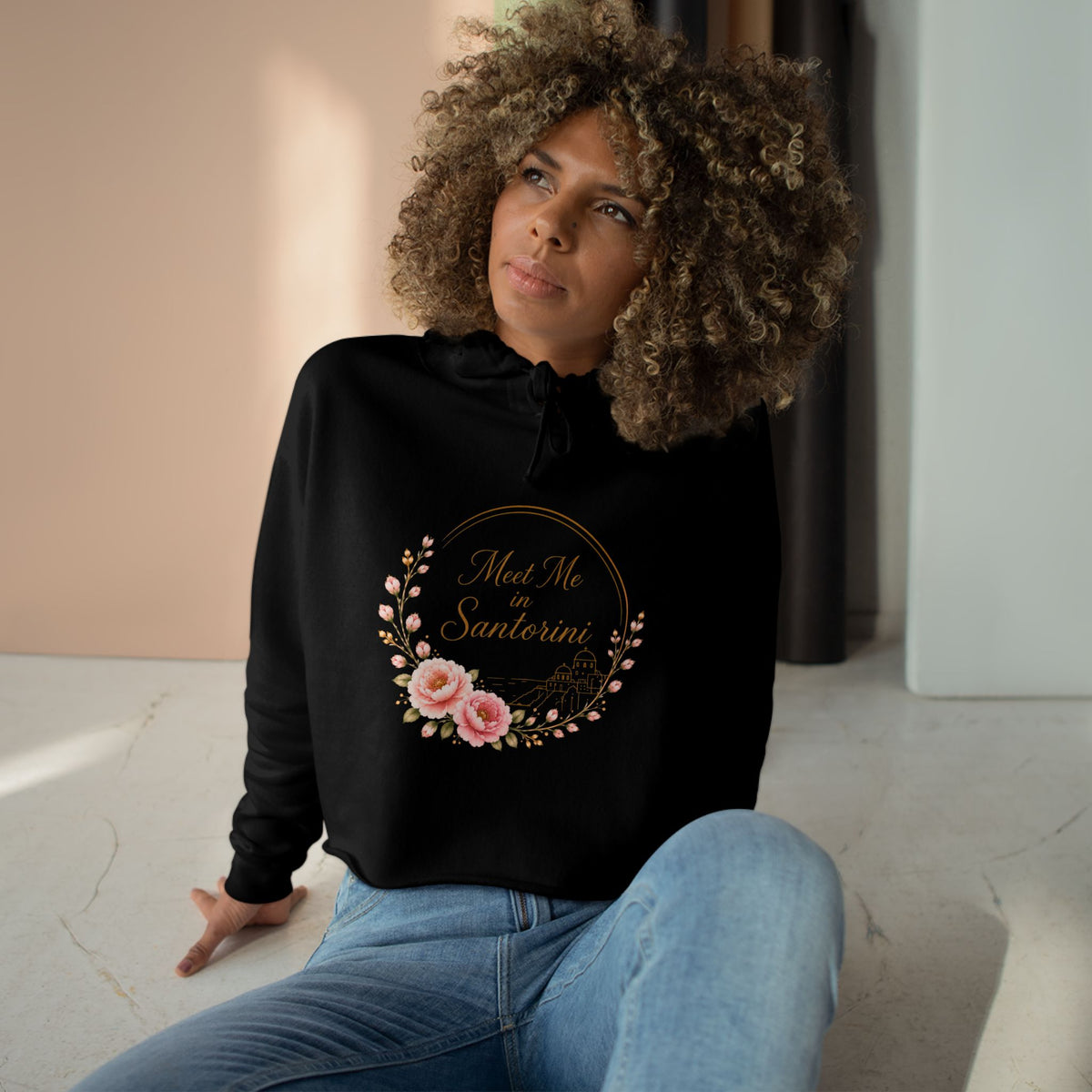 Copy of Meet Me on Santerin Crop Hoodie — Floral Wreath Women's Cropped Hoodie