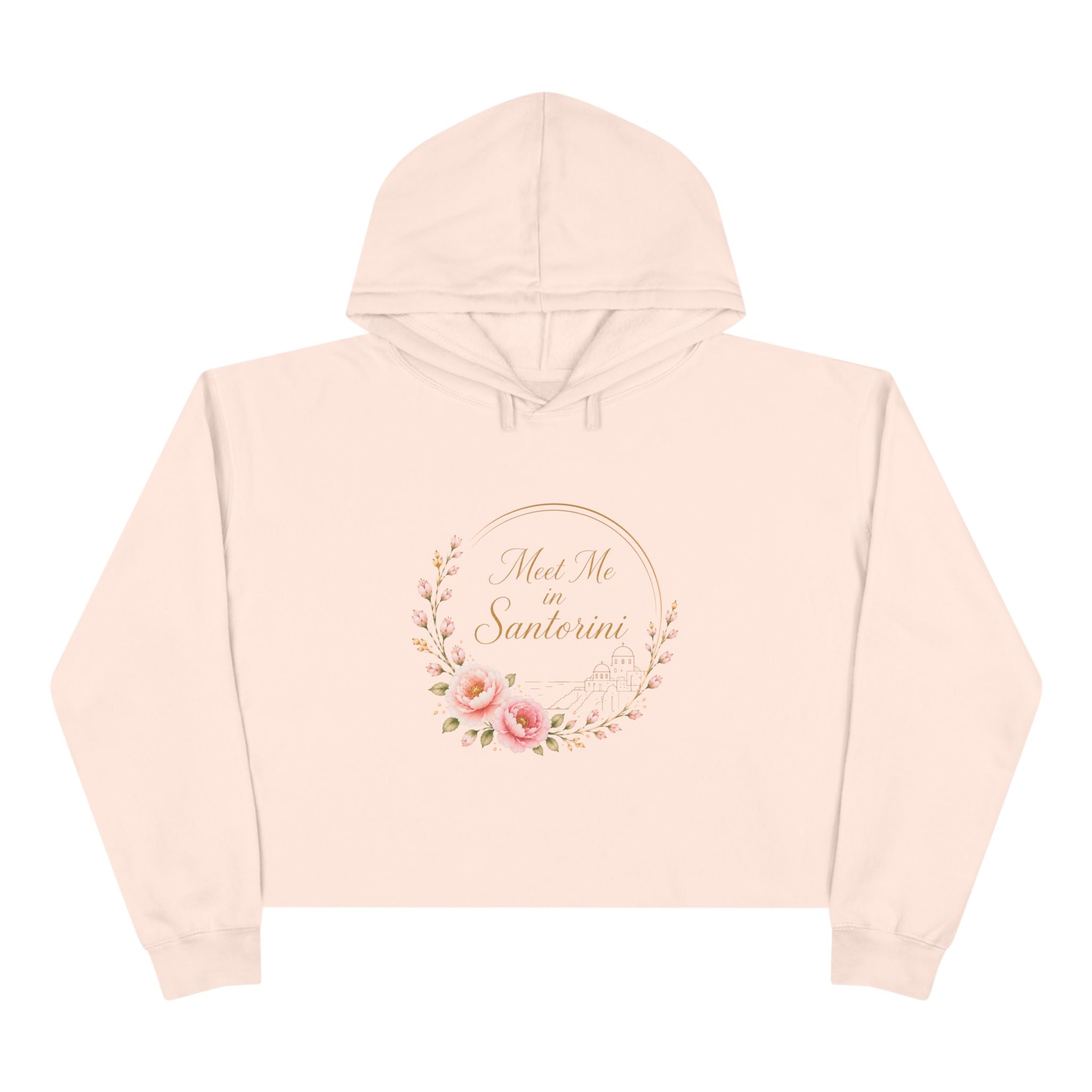 Meet Me on Santerin Crop Hoodie — Floral Wreath Women's Cropped Hoodie