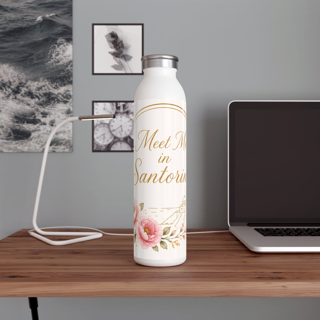 Copy of Meet Me in Santorini Slim Water Bottle — Floral Travel Insulated Bottle