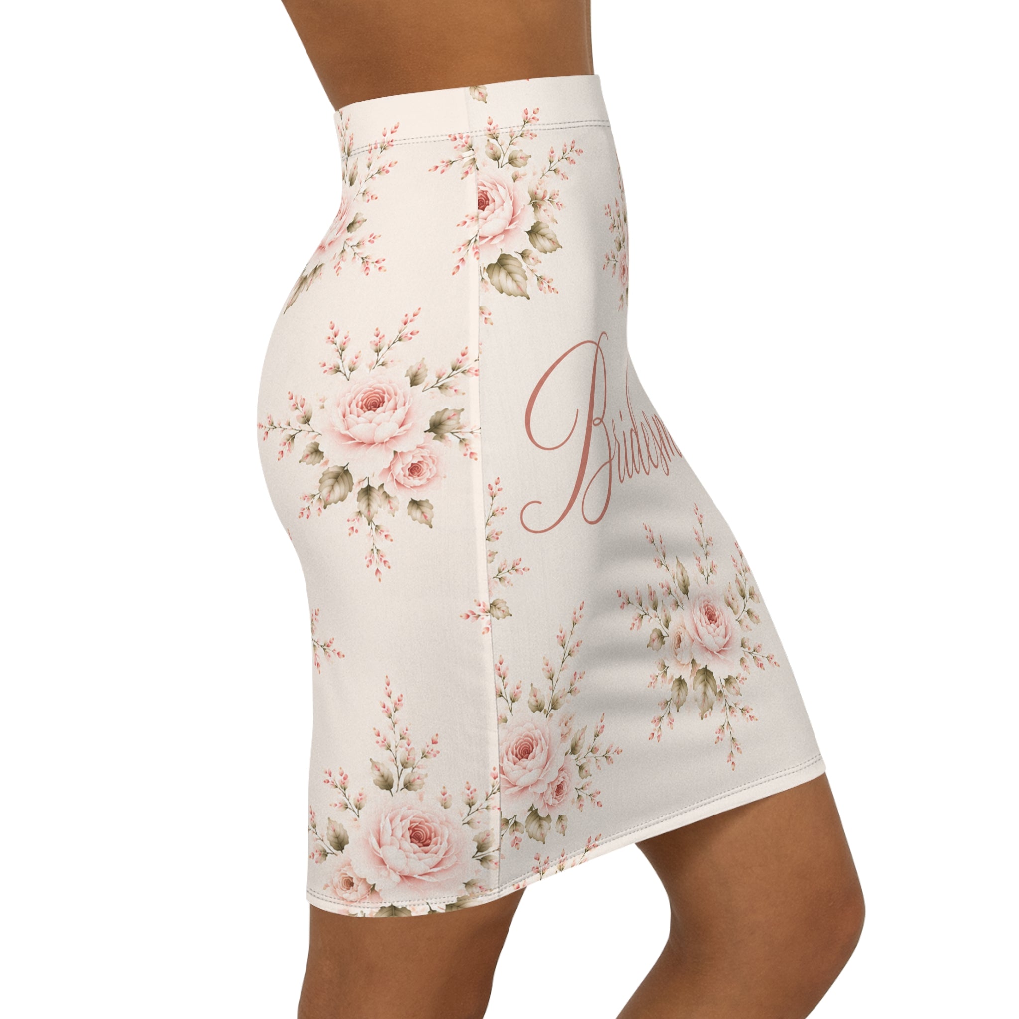 Bridesmaids Floral Pencil Skirt — Blush Rose Wedding Party AOP