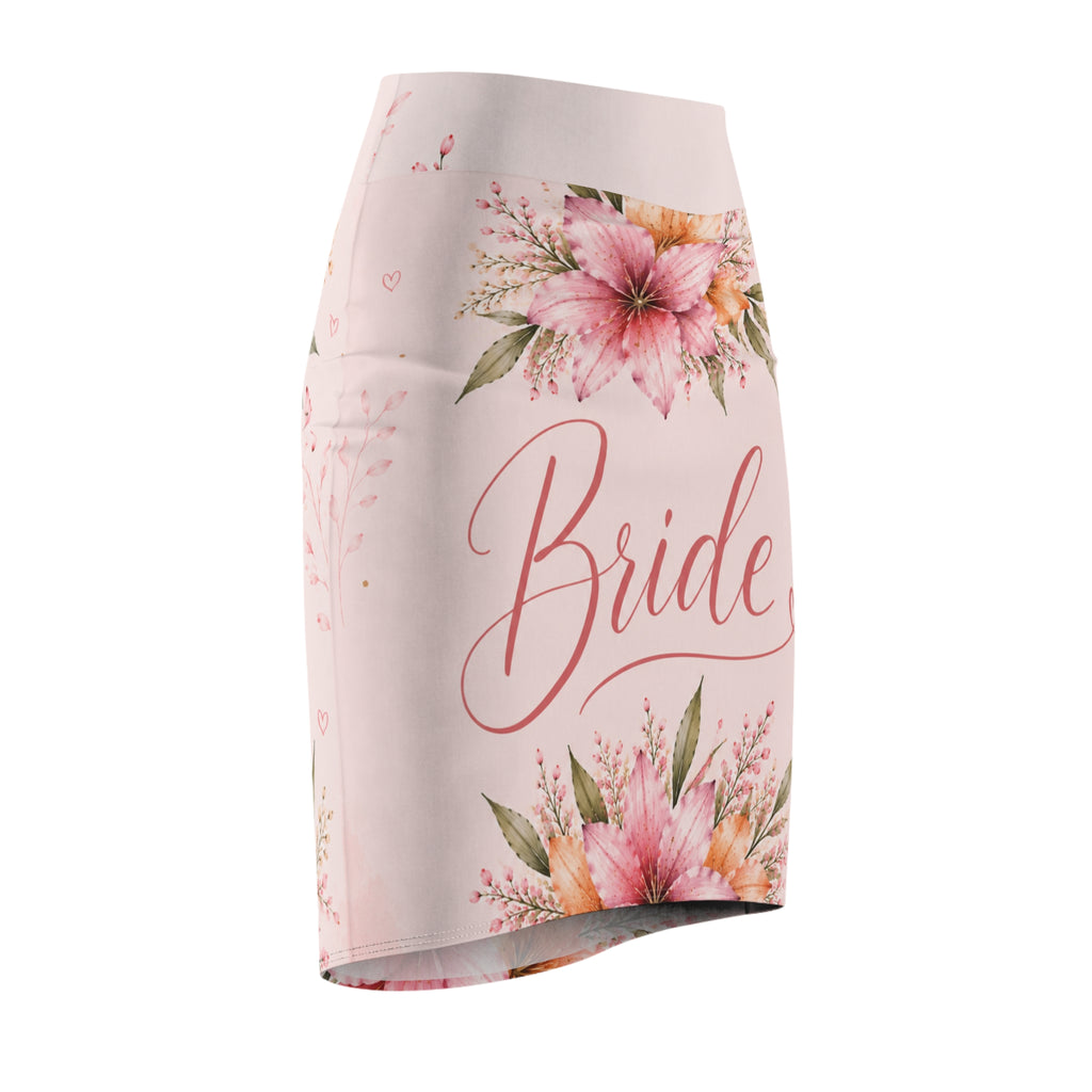 Bride Floral Pencil Skirt — Pink Watercolor Bachelorette Bridal Skirt