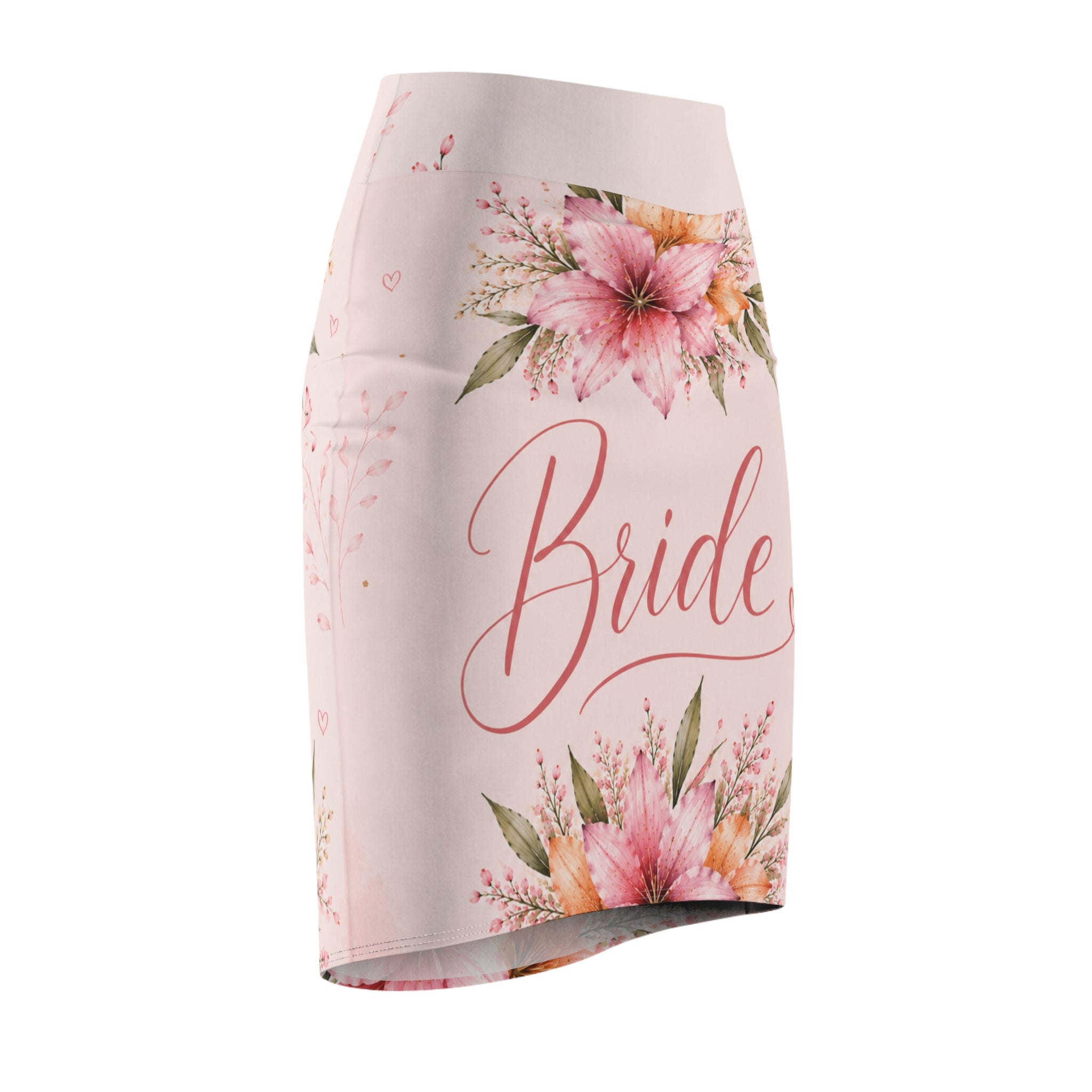 Bride Floral Pencil Skirt — Pink Watercolor Bachelorette Bridal Skirt