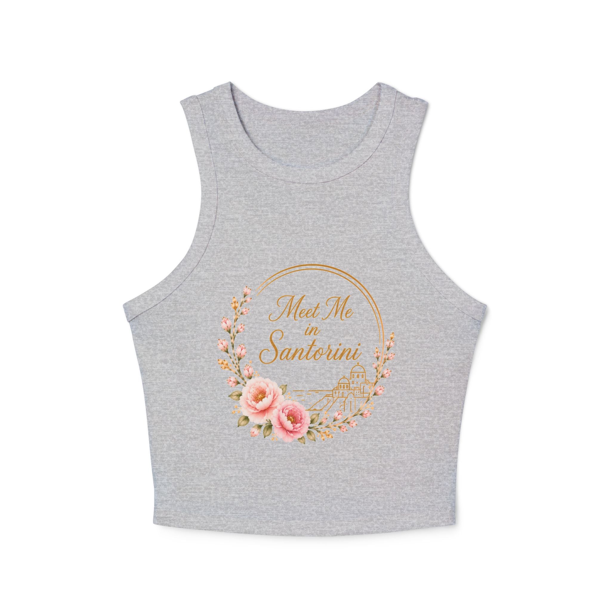 Santorini Floral Racer Tank Top — "Meet Me in Santorini" Crop