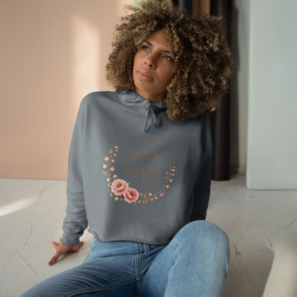 Copy of Meet Me on Santerin Crop Hoodie — Floral Wreath Women's Cropped Hoodie
