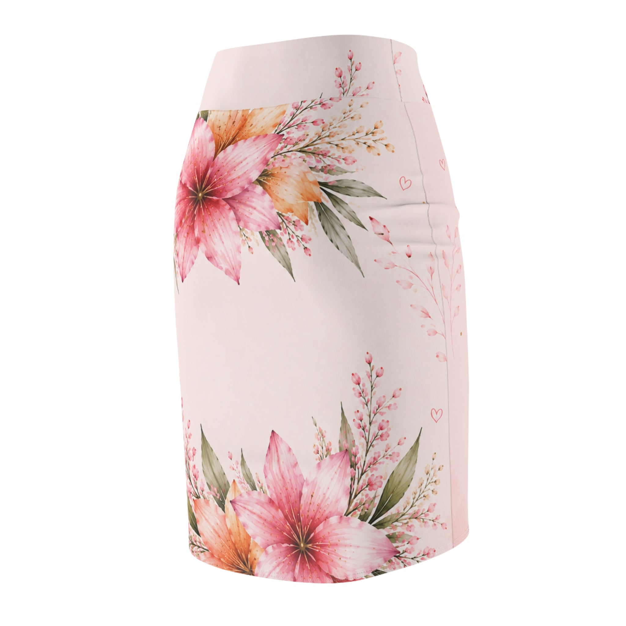Bride Floral Pencil Skirt — Pink Watercolor Bachelorette Bridal Skirt
