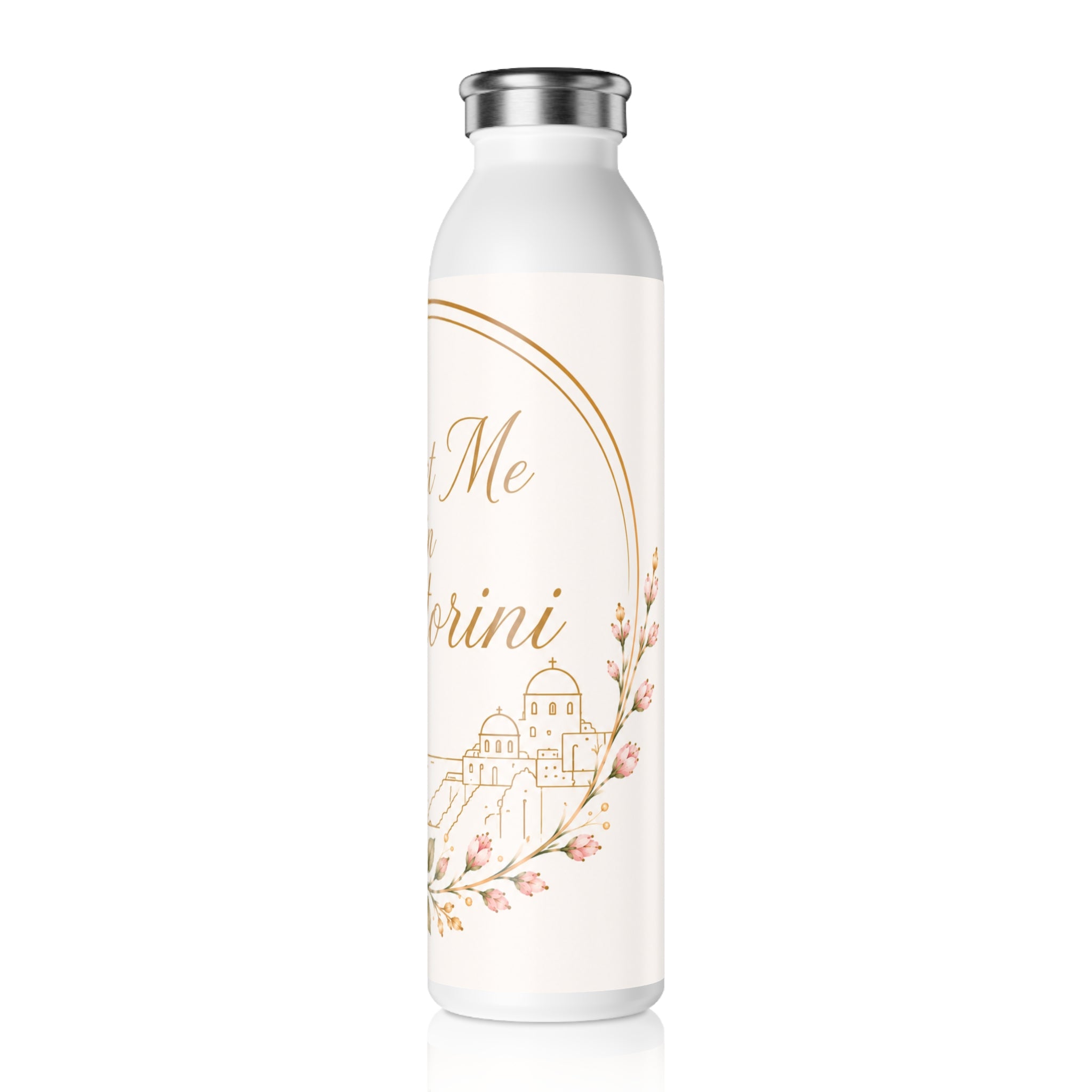 Meet Me in Santorini Slim Water Bottle — Floral Travel Insulated Bottle