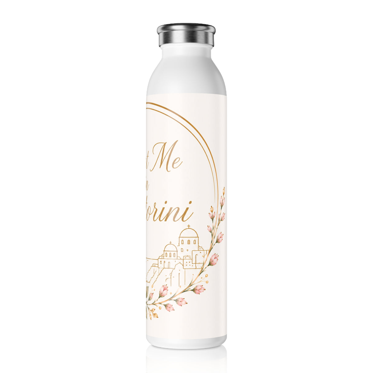 Copy of Meet Me in Santorini Slim Water Bottle — Floral Travel Insulated Bottle