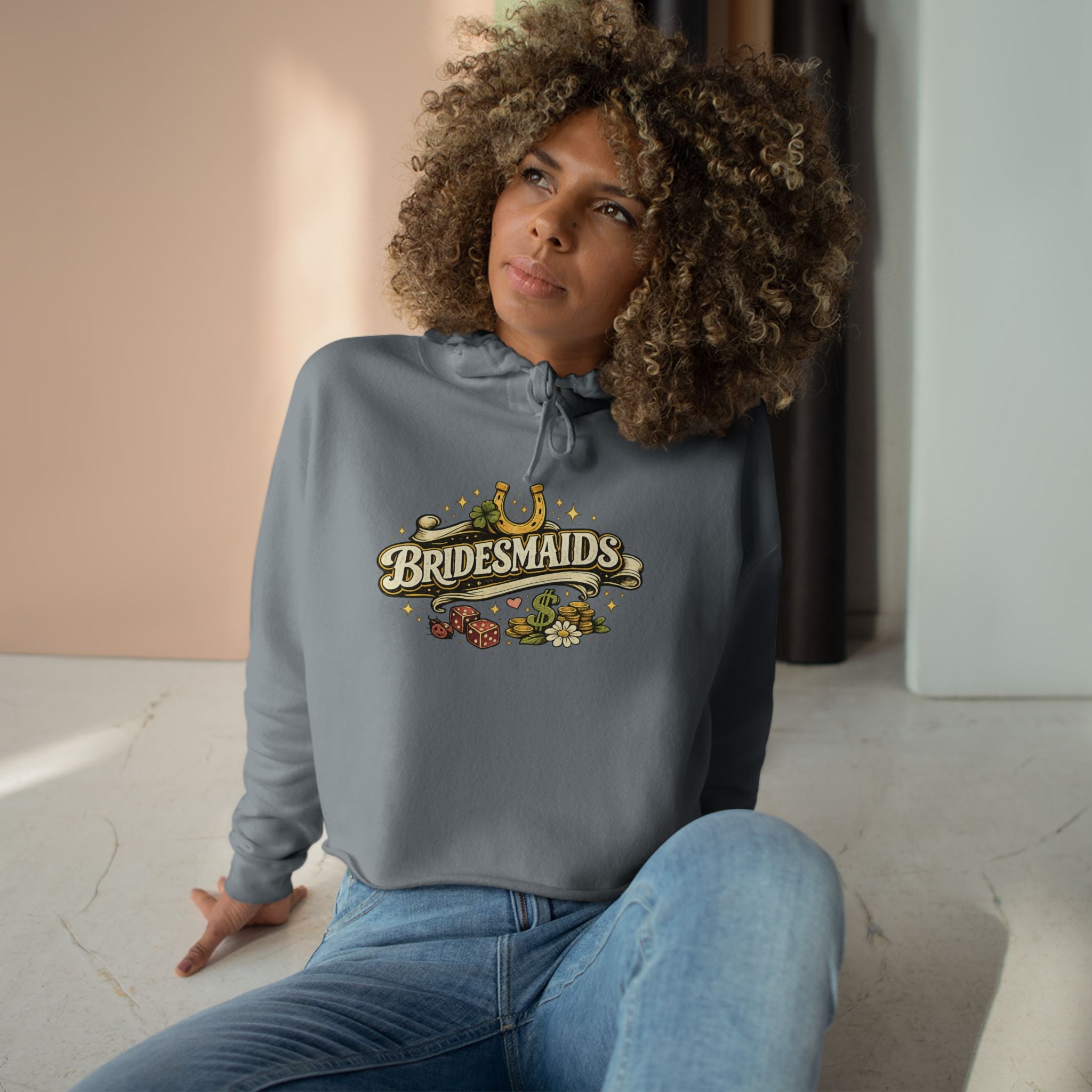 Bridesmaids Cropped Hoodie — Vintage Floral Bachelorette Sweatshirt